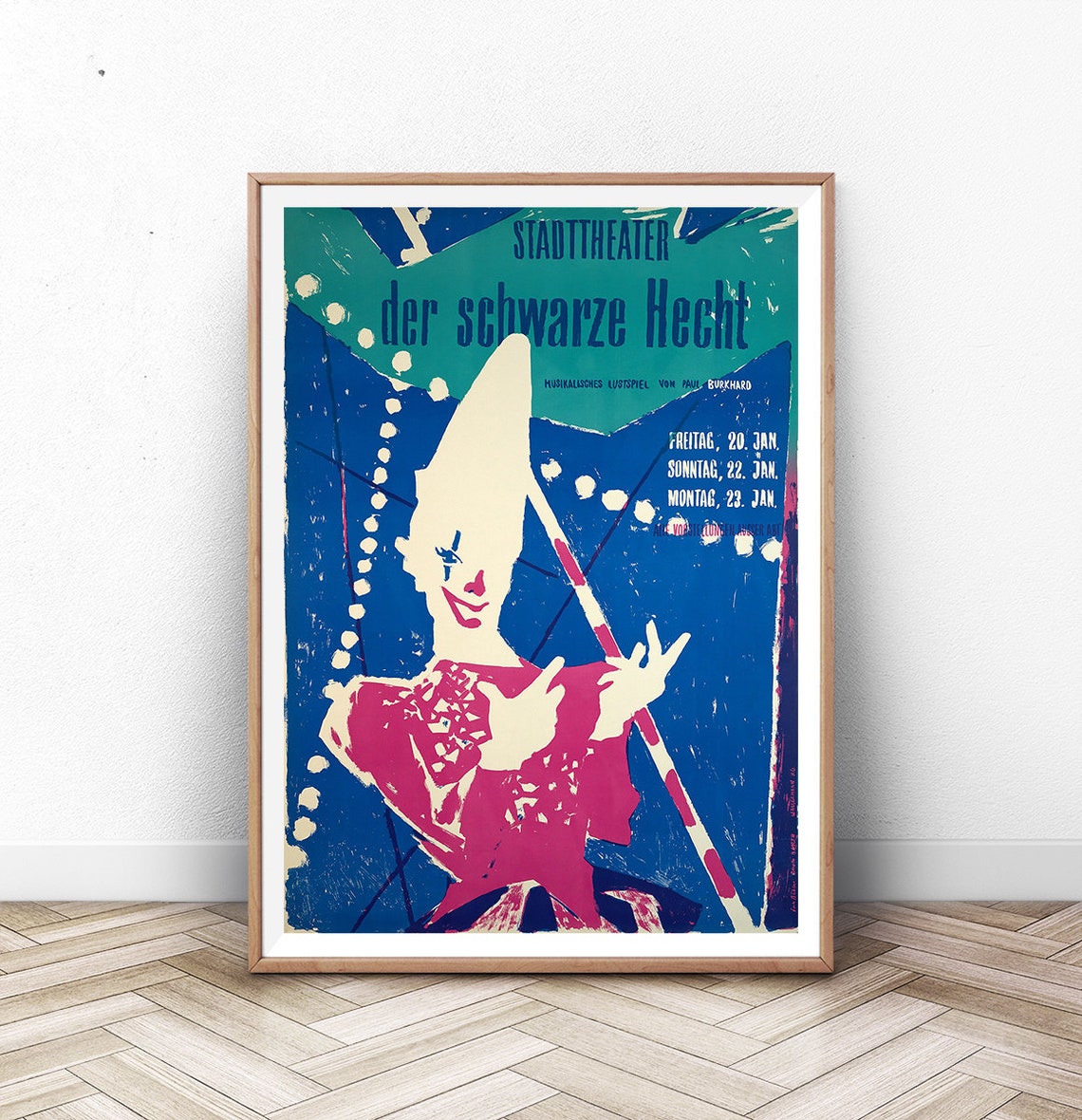 Der Schwarze Hecht Stadttheater Vintage Clown Theater Poster