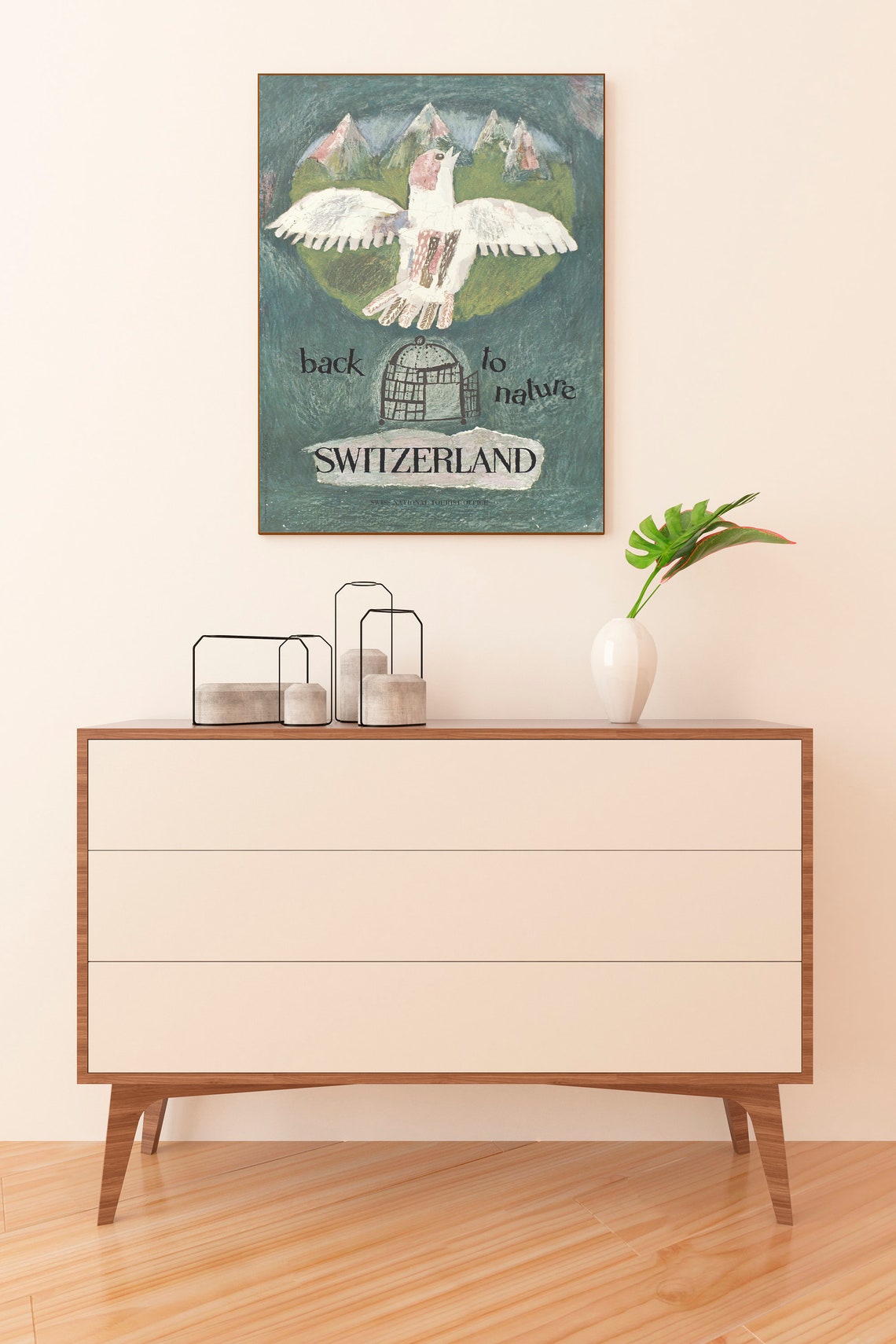 Switzerland Back To Nature Birdcage Freedom Vintage Travel Poster - Image 2