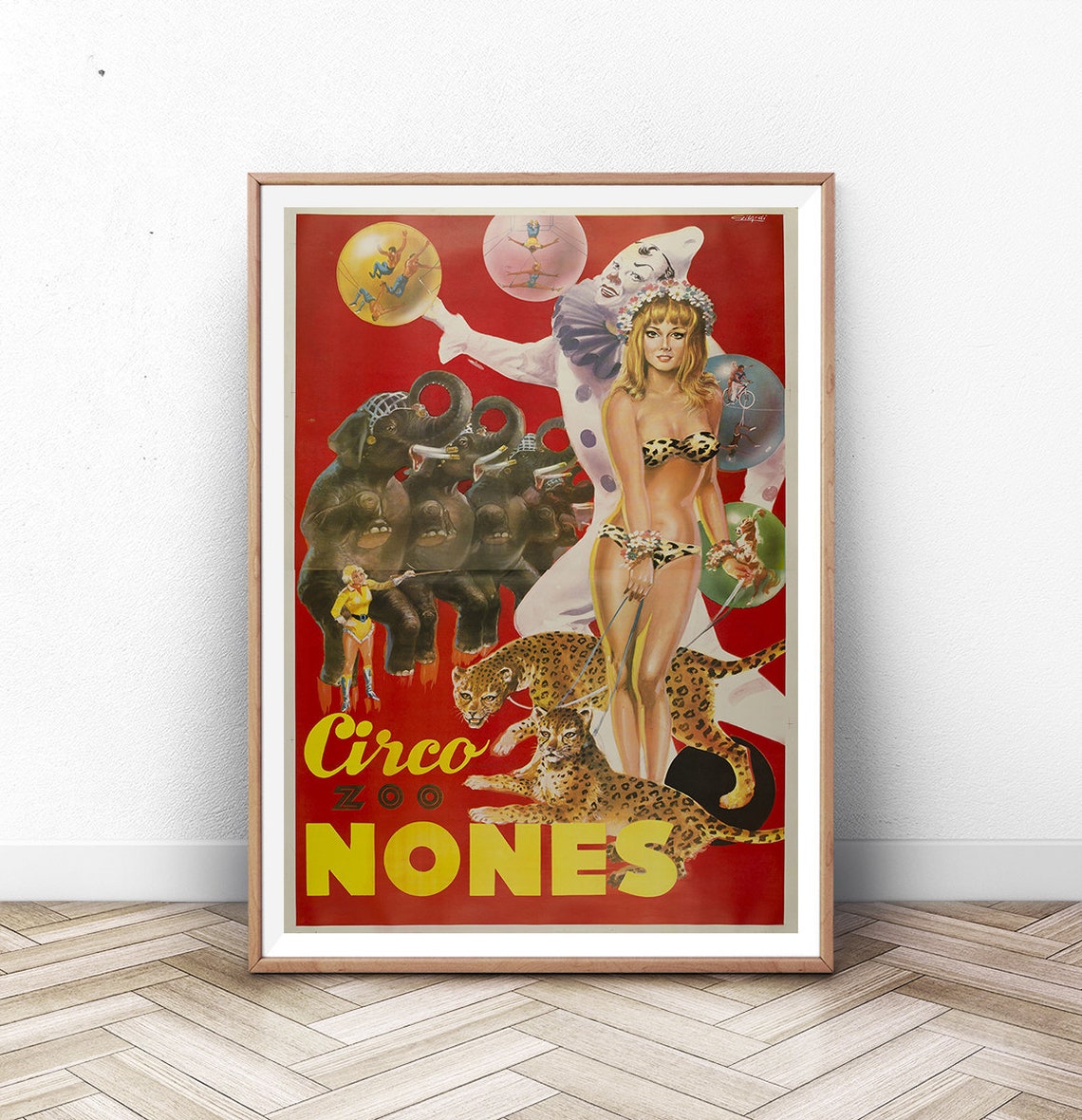 Circo Zoo Nones Italian Circus Elephants Leopards Vintage Poster