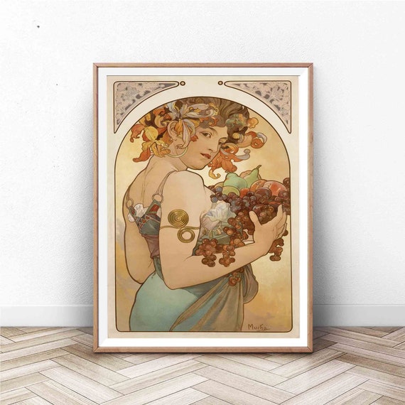 Alphonse Mucha Print Art Nouveau Home Decor Vintage A Woman With Fruit