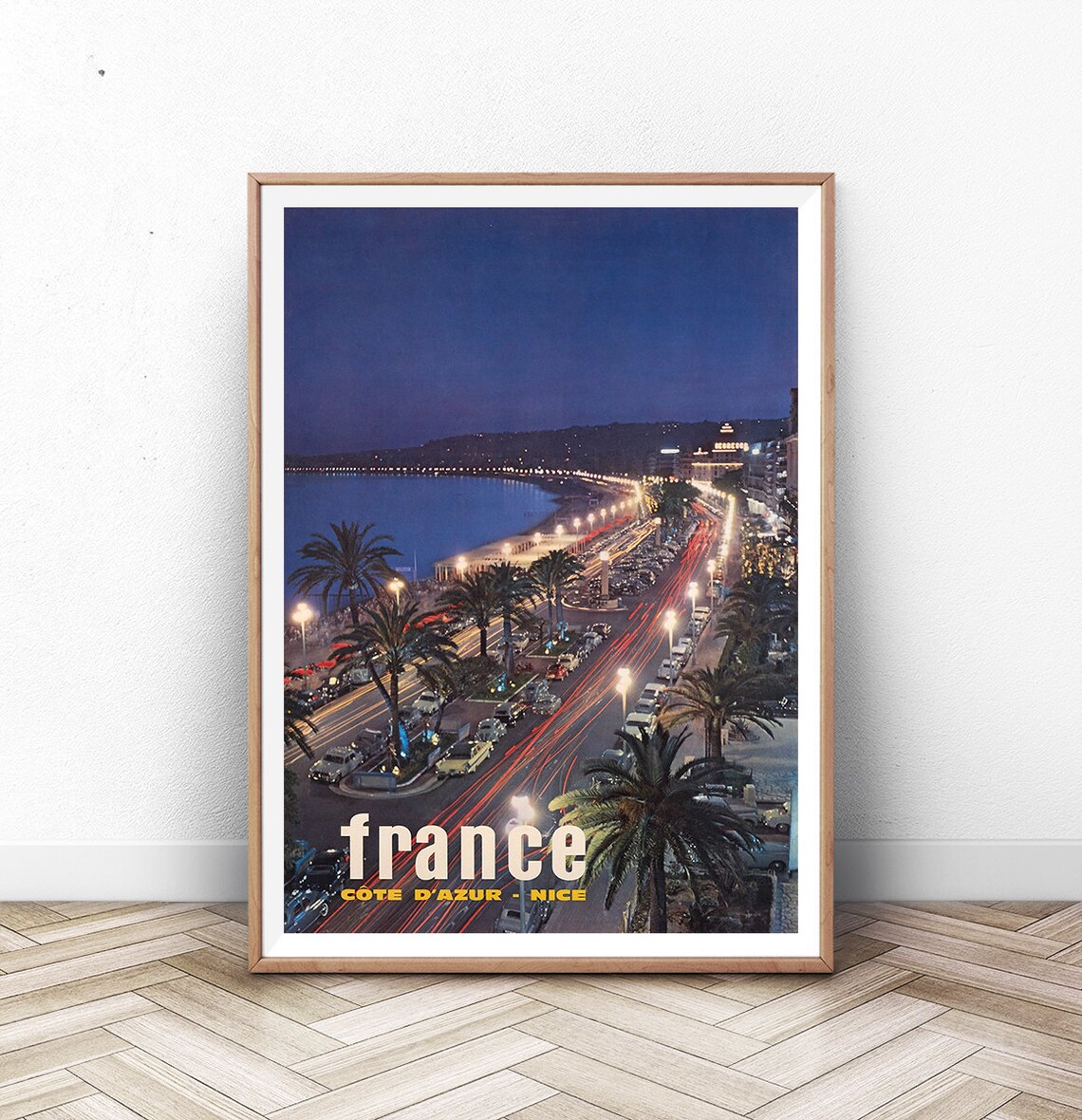 Nice France Azure Coast Night Lights Promenade Vintage Travel Poster
