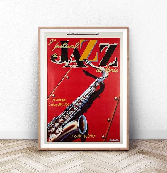 1988 Paris Jazz Festival Poster Saxophone Mairie de Paris Klasen Art