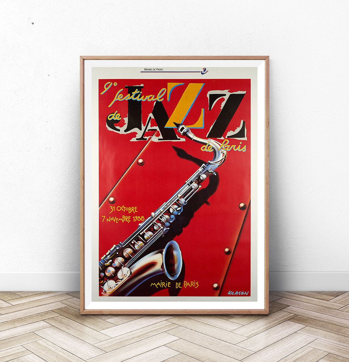 1988 Paris Jazz Festival Poster Saxophone Mairie de Paris Klasen Art