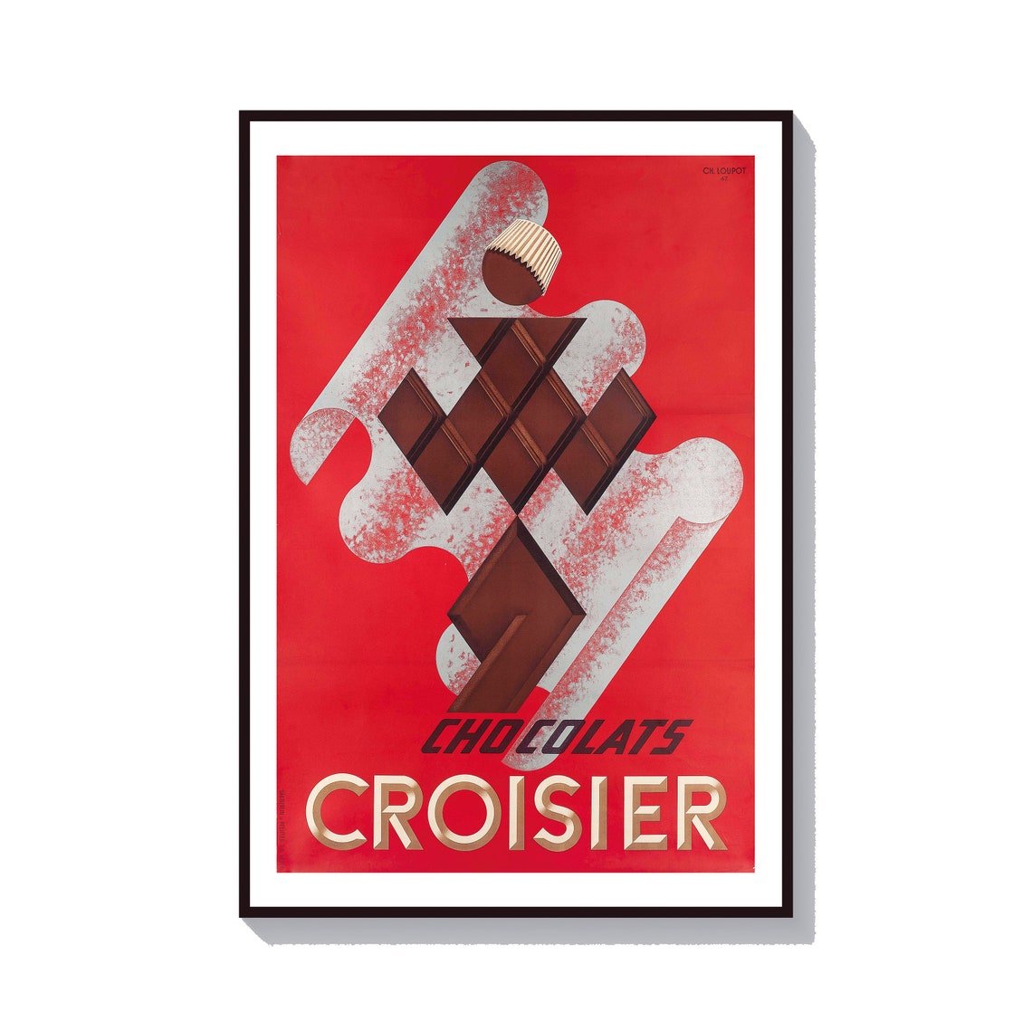 Chocolats Croisier Red Art Deco Chocolate Bar Vintage French Poster