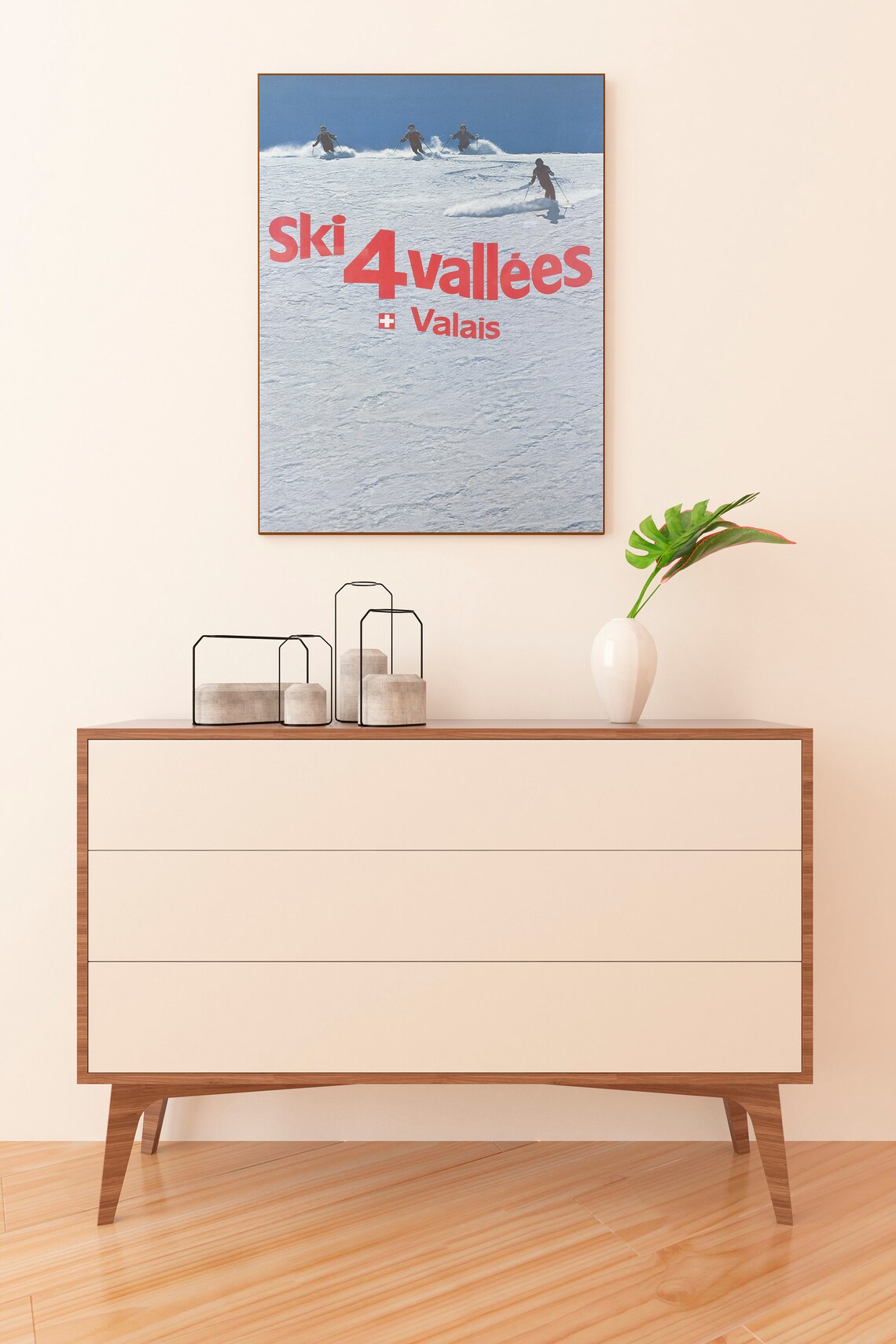 Valais Ski Poster Swiss Travel Art Switzerland Ski Poster Sports Retro Decor Valais Suisse Zermatt Skiing Poster Alps - Image 2