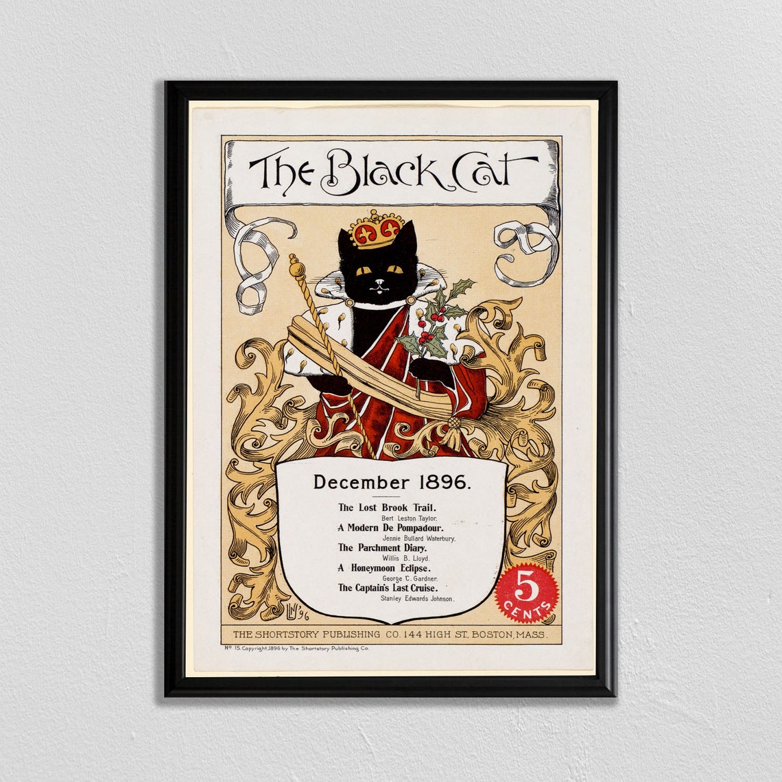 The Black Cat December 1896 Magazine Cover Crowned Cat Poster