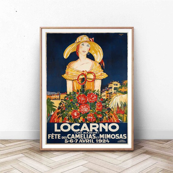 Locarno 1924 Camellia Flower Festival Vintage Swiss Travel Poster Woman