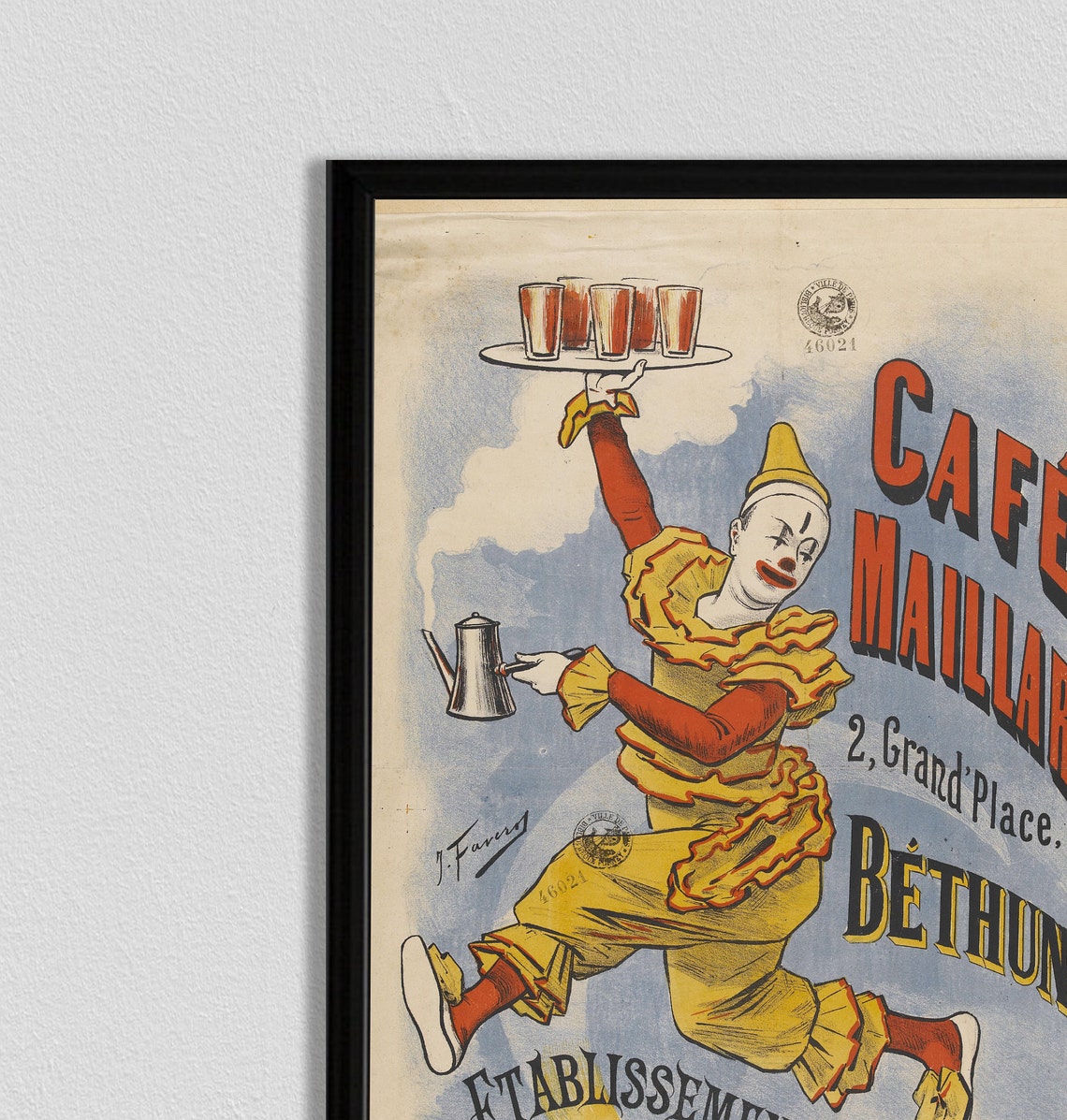 Cafe Maillart Bethune Vintage French Pierrot Clown Coffee Ad Poster - Image 2