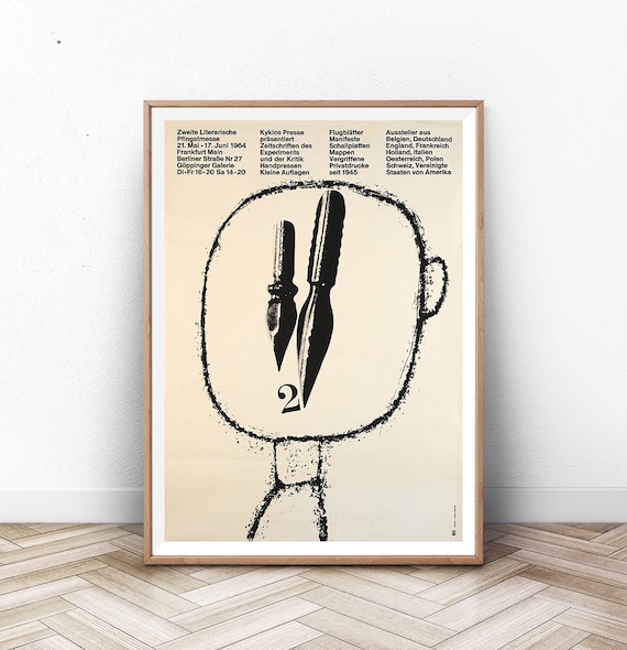 German Vintage Exhibition Poster, Mid-Century Art Print