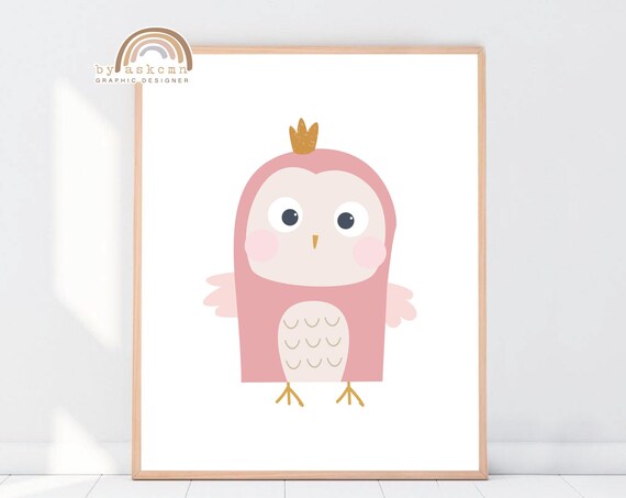 Adorable Pink Crowned Owl Nursery Animal Baby Room Decor Poster