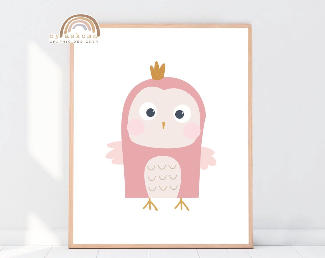 Adorable Pink Crowned Owl Nursery Animal Baby Room Decor Poster