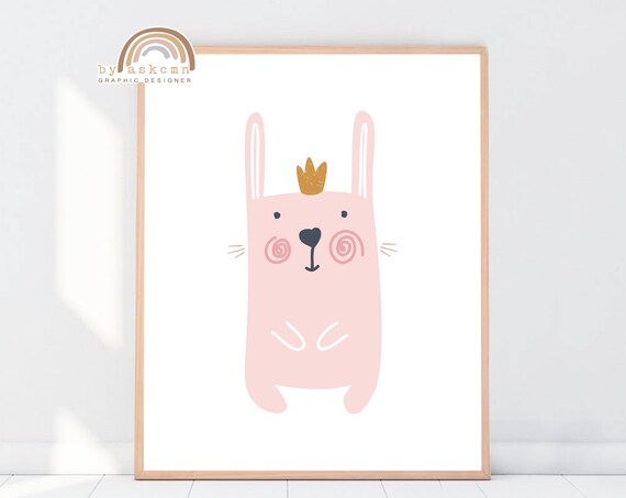 Pink Crowned Bunny With Swirl Cheeks Nursery Room Decor Poster