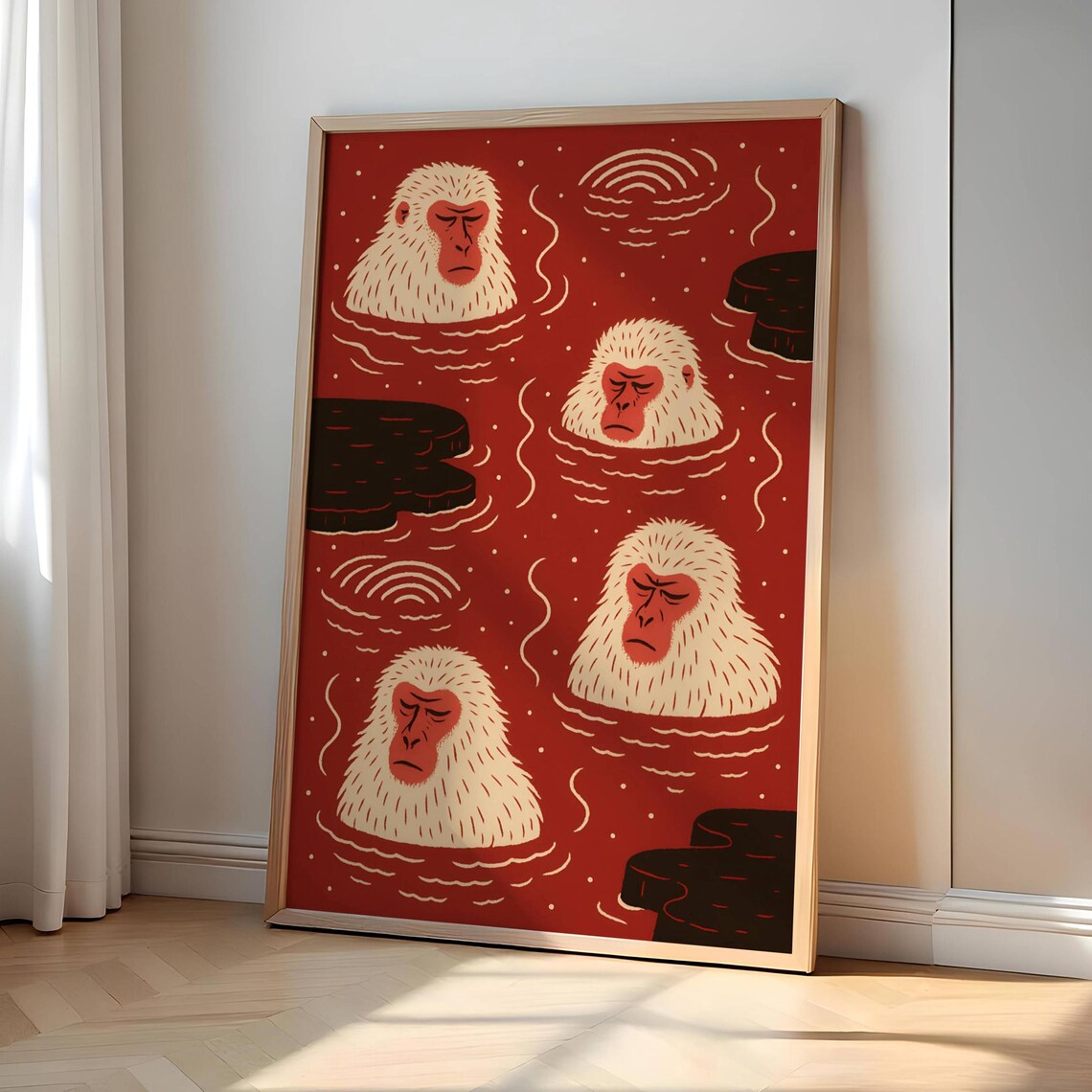 Japanese Snow Monkey Zen Hot Spring Macaque Art Print