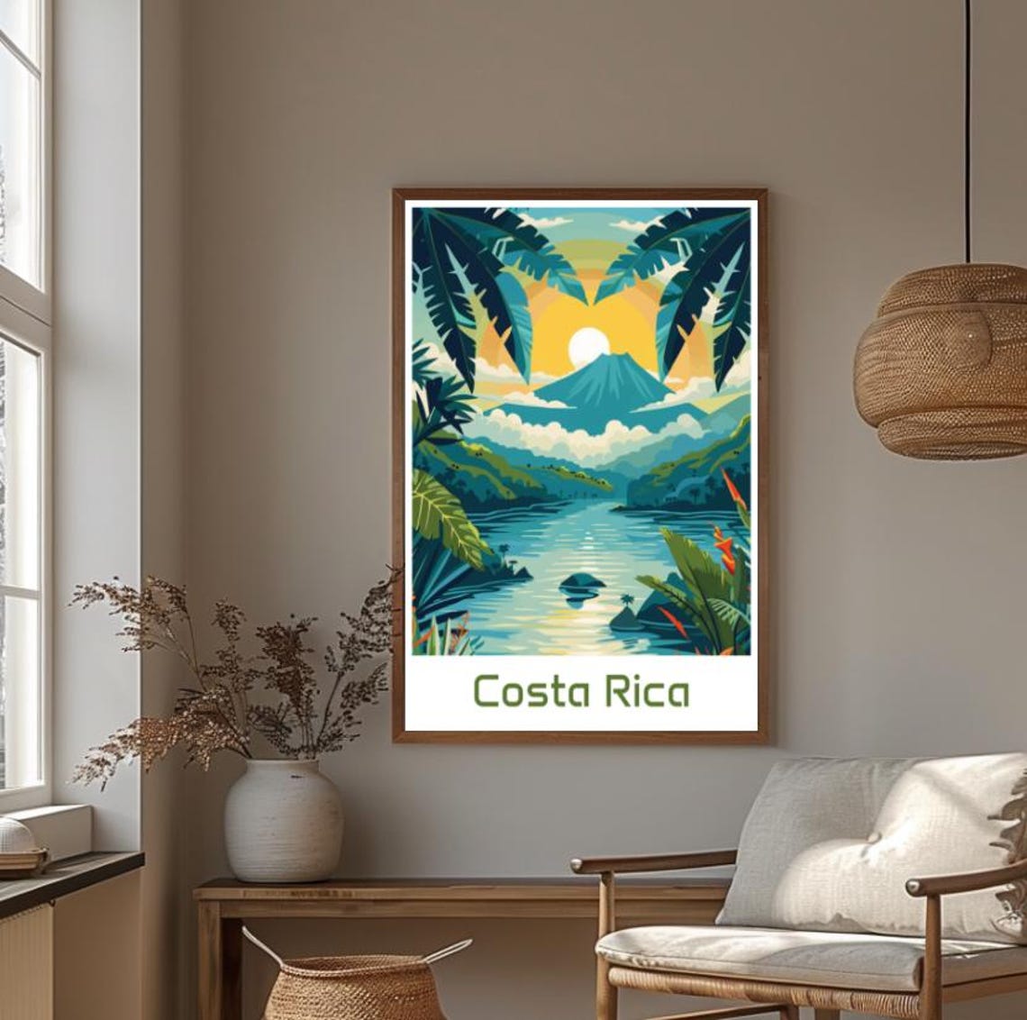 Costa Rica Volcano Rising Over Jungle River At Golden Sunrise Poster - Image 4