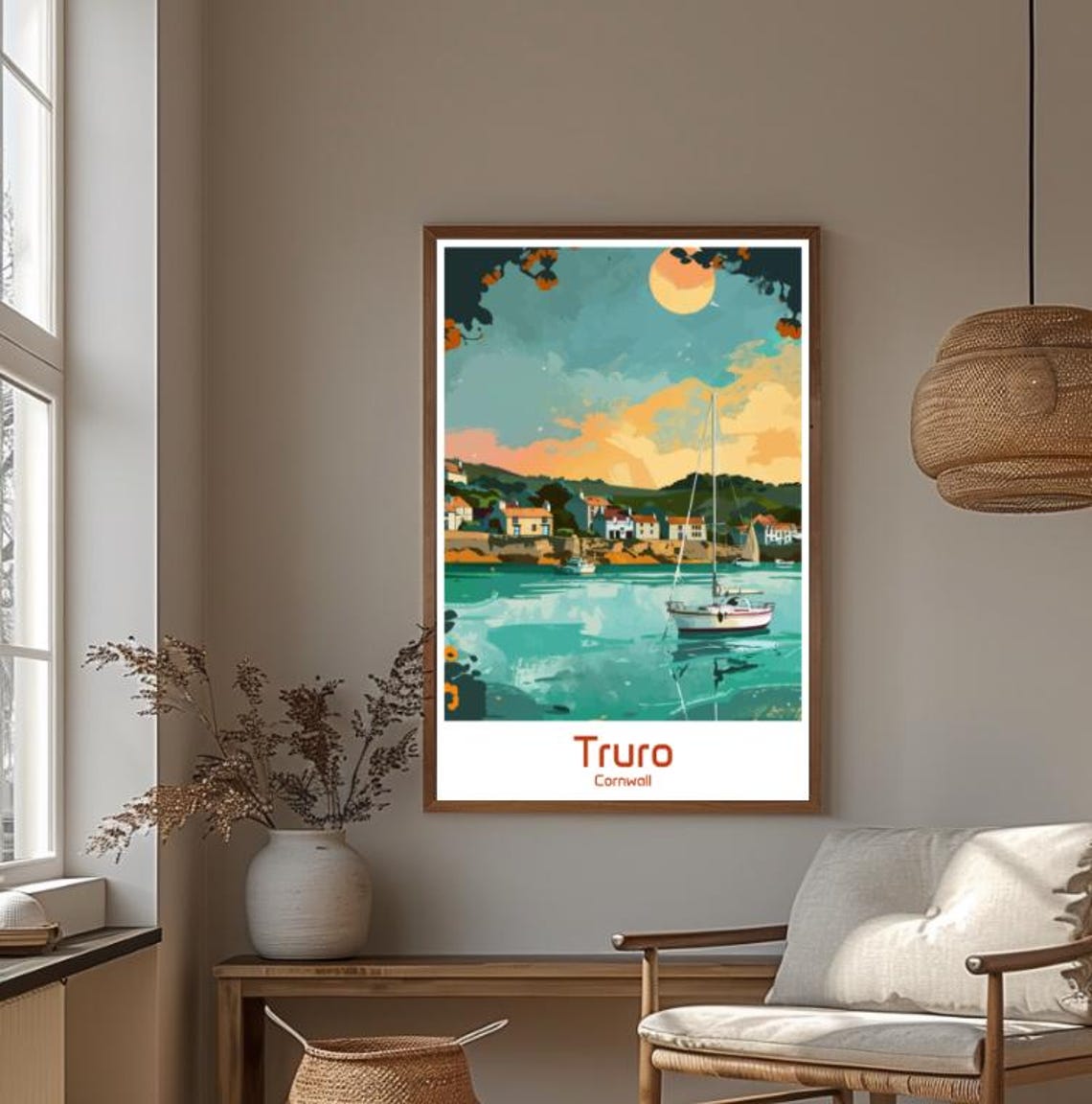 Truro Cornwall Harbour Sailboat at Golden Sunset Evening Poster - Image 4
