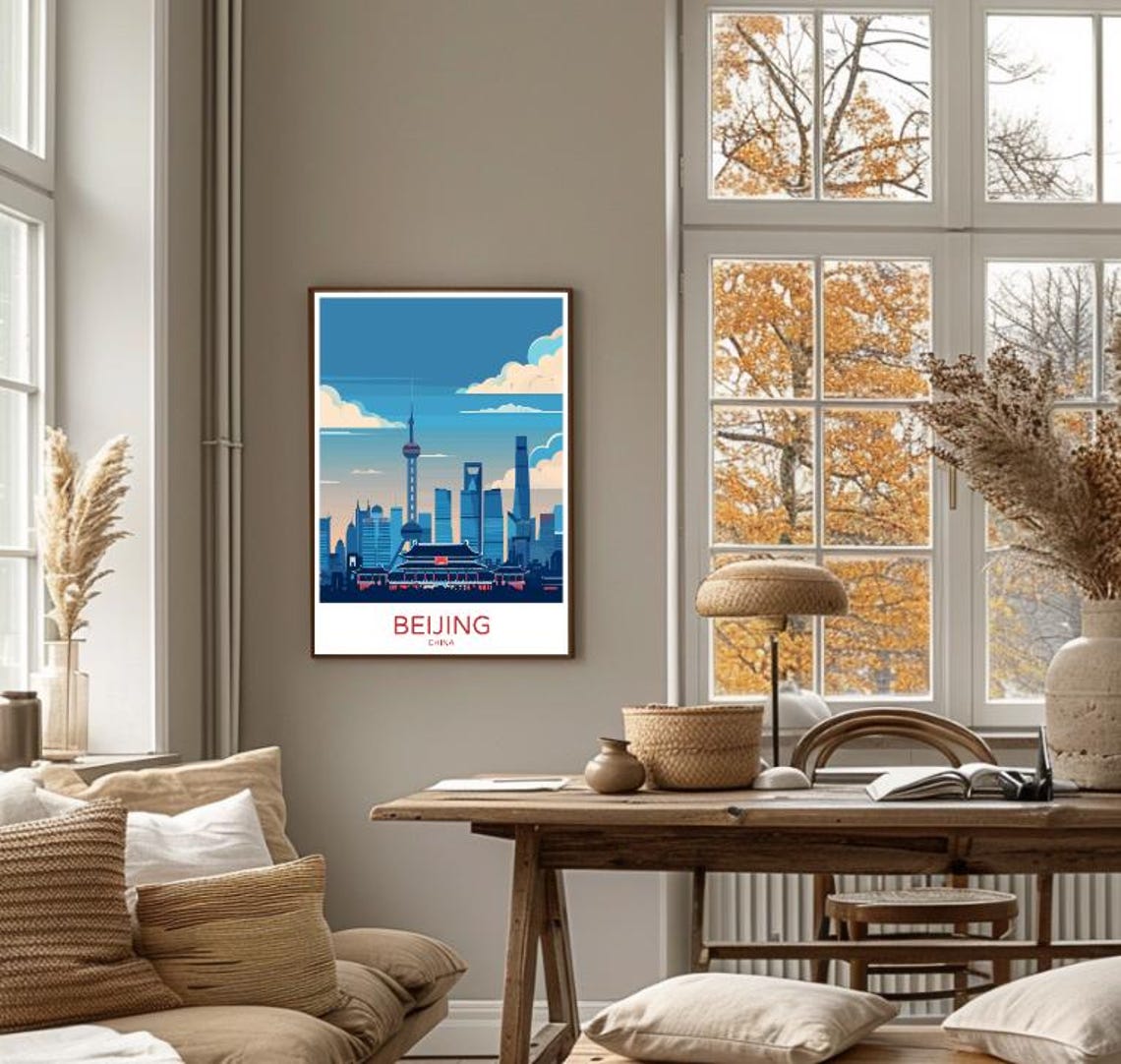 Beijing China Illustrated Skyline Temple Colorful Travel Poster - Image 4