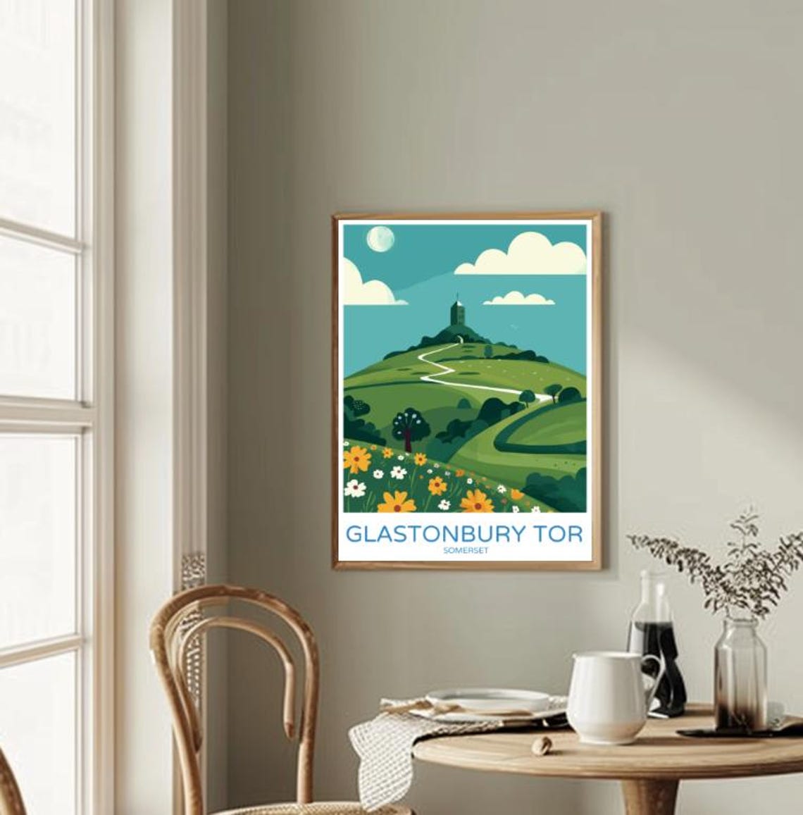 Glastonbury Tor Somerset Rolling Green Hills Meadow View Poster - Image 2