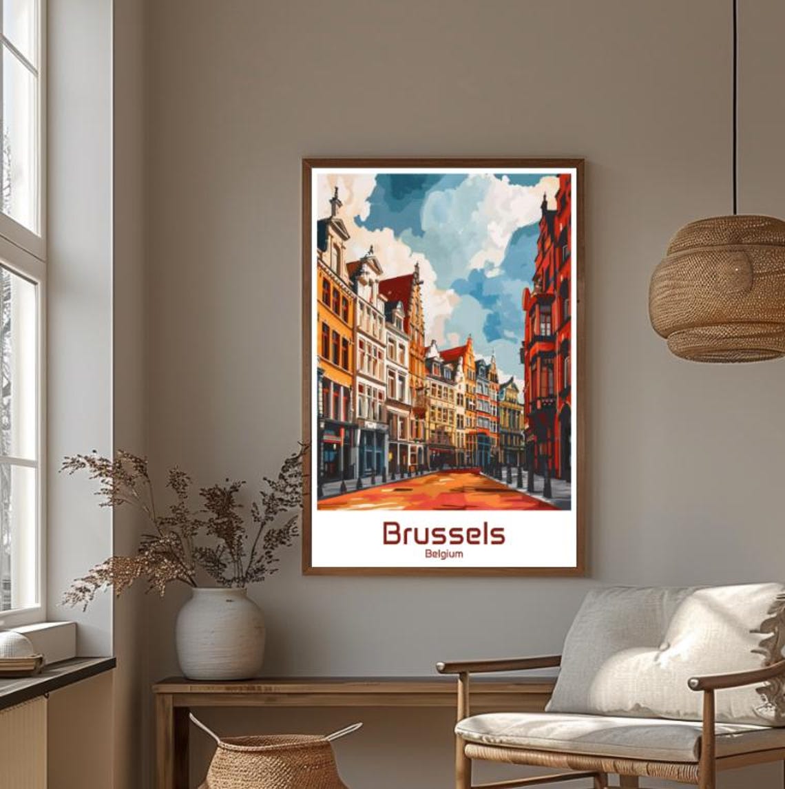Sunlit Brussels Belgium Historic Old Town Street Travel Poster - Image 4