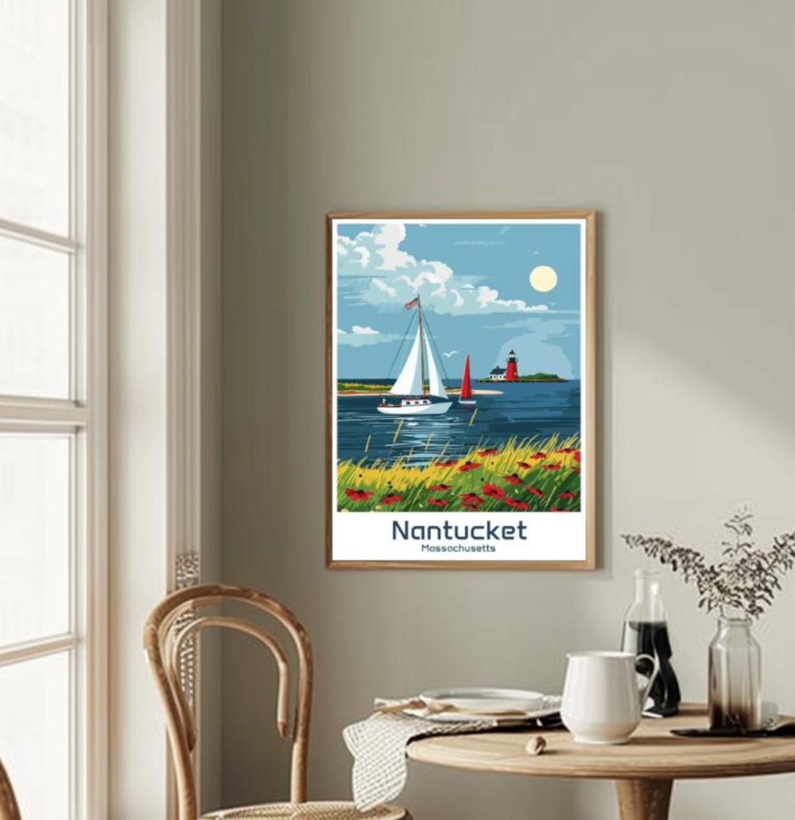 Nantucket Massachusetts Lighthouse Sailboats Island Coastal Poster - Image 2