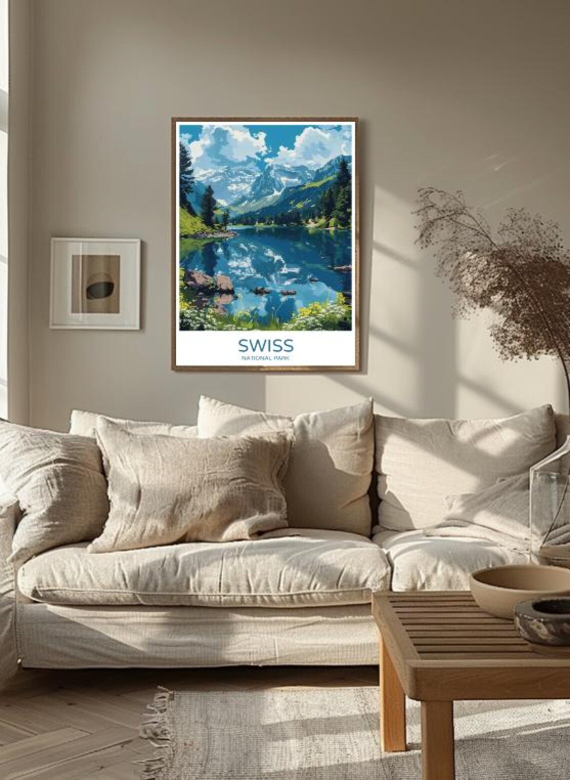 Swiss National Park Alpine Lake Wildflowers Colorful Travel Poster - Image 3