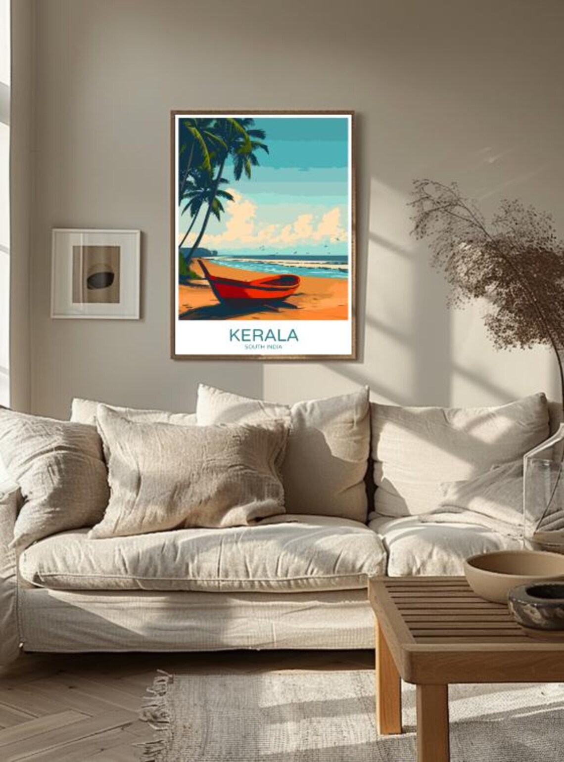 Kerala South India Red Fishing Boat Palm Beach Tropical Travel Poster - Image 2