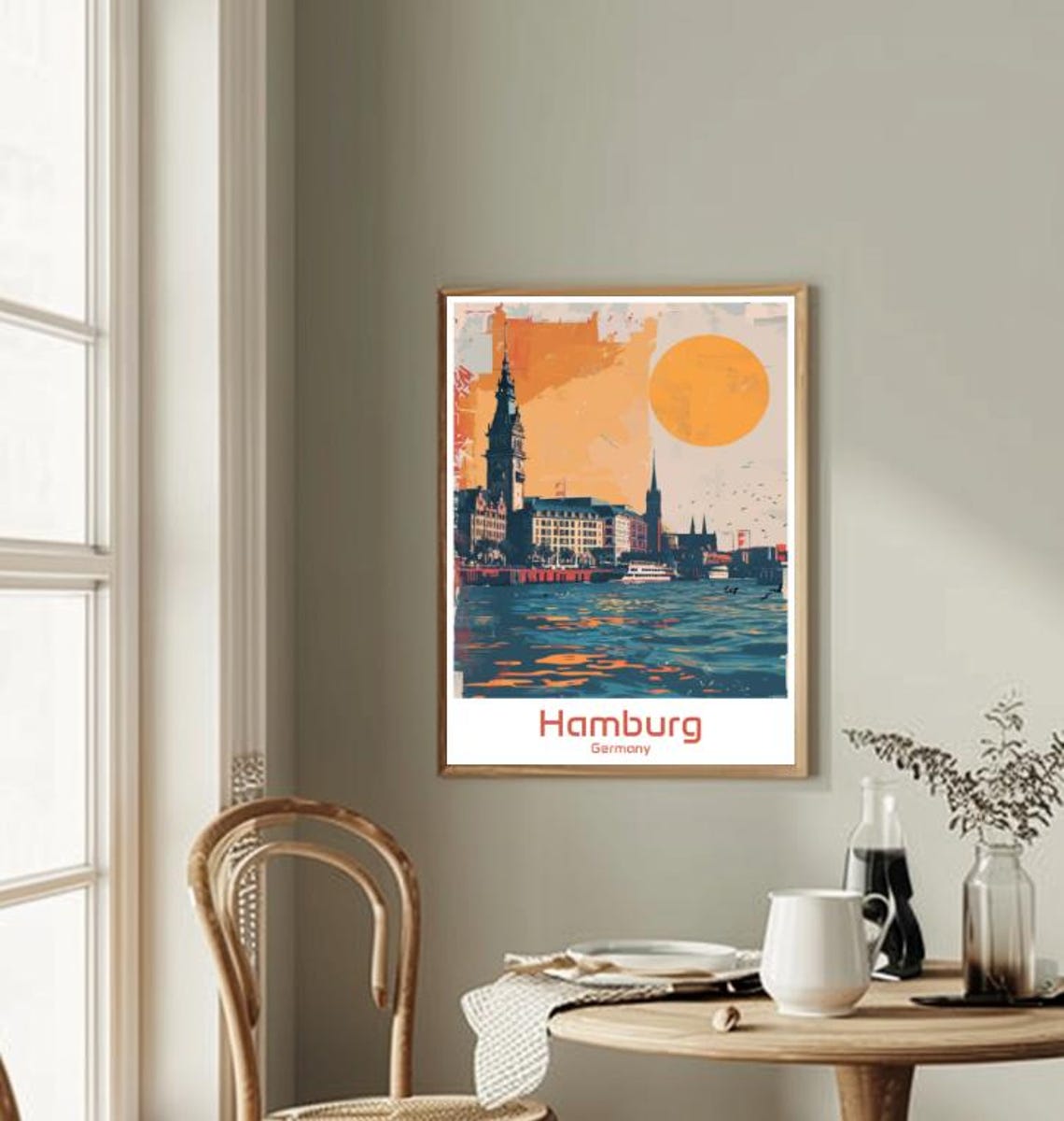 Hamburg Germany Harbor Sunset Ships Waterfront Skyline Poster - Image 2