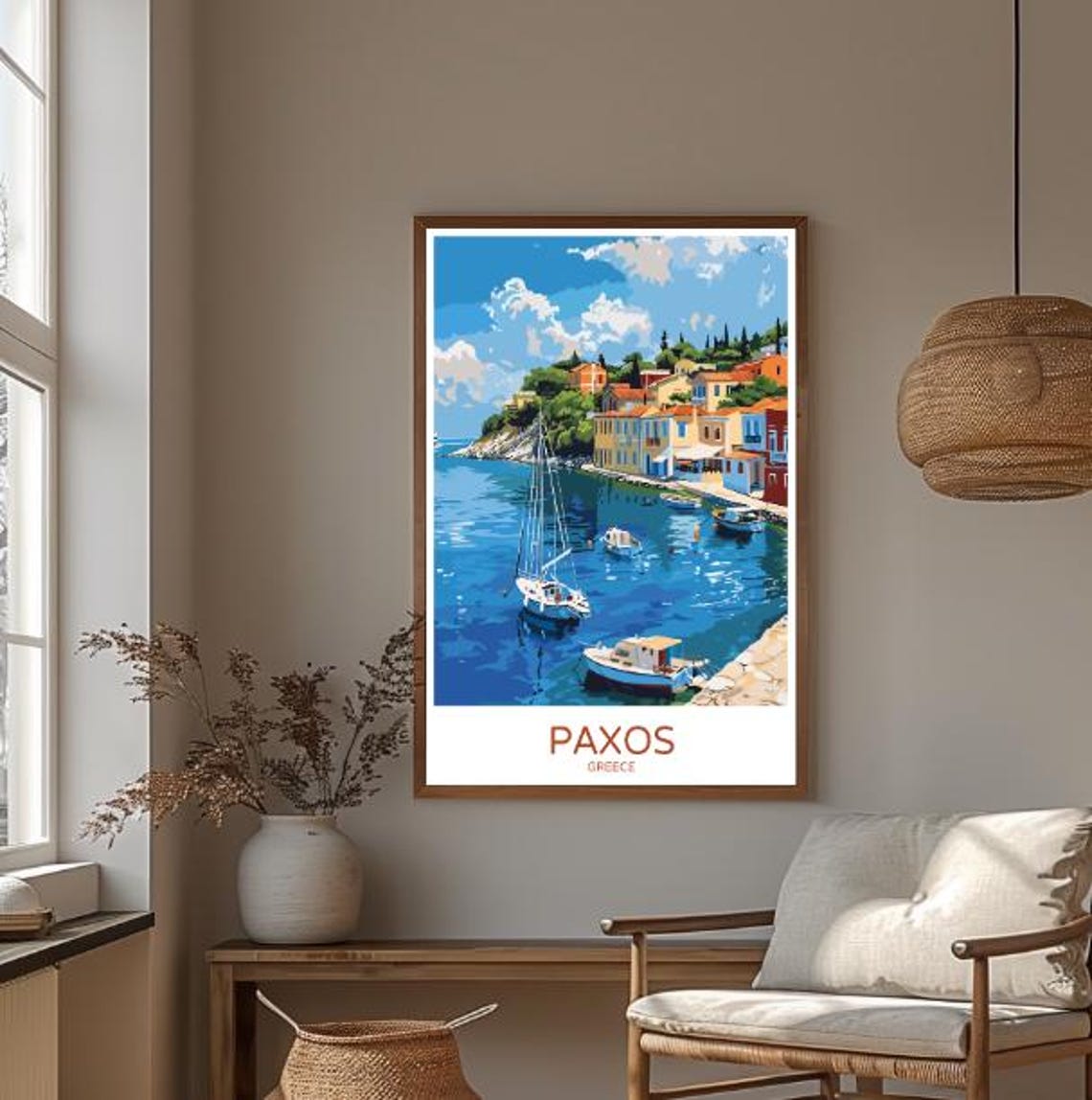 Paxos Harbor Sailboats Colorful Seaside Houses Ionian Greece Poster - Image 3