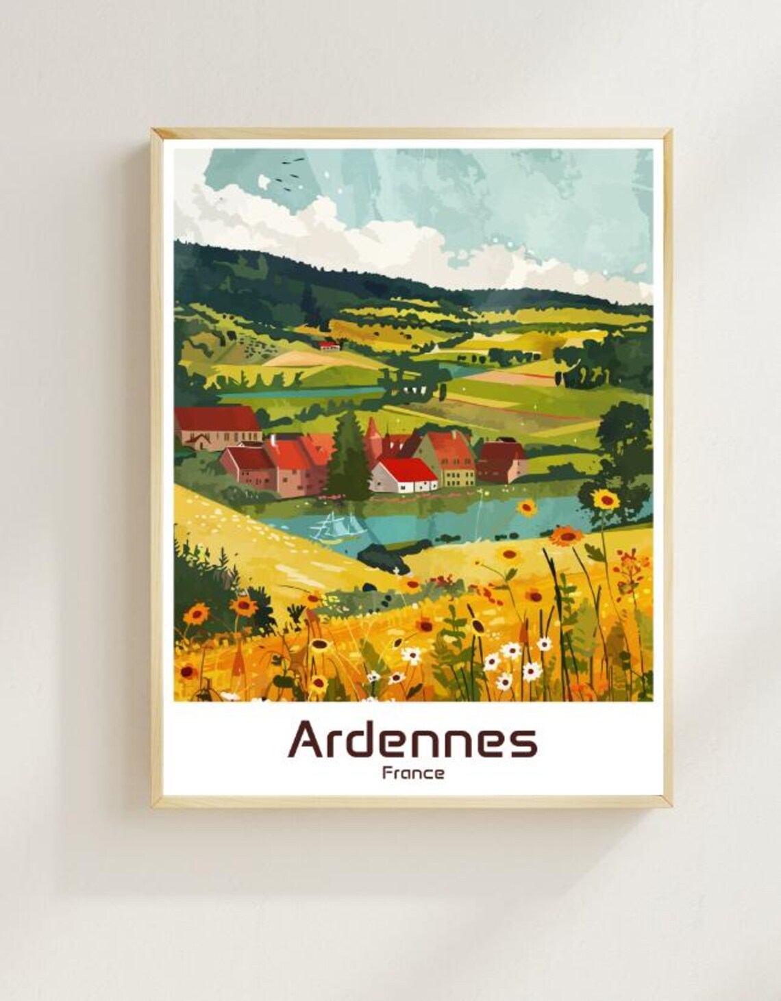 Ardennes France Village River Wildflowers Countryside Travel Poster