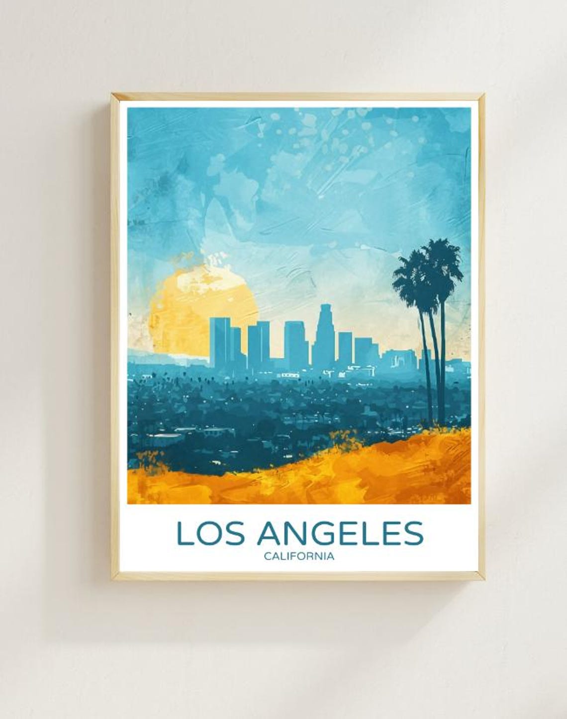 Los Angeles Skyline Travel Poster Vibrant Wall Art Of Iconic Cityscape Hollywood Hills California Travel Gift Urban Decor Artwork