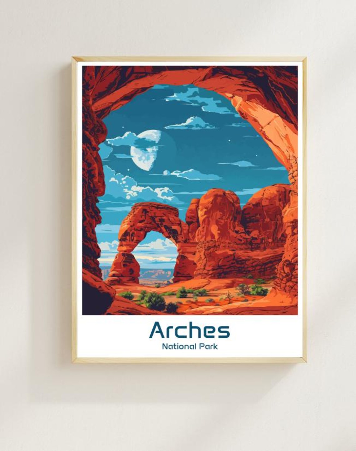Arches National Park Delicate Arch Moonlit Night Desert Travel Poster