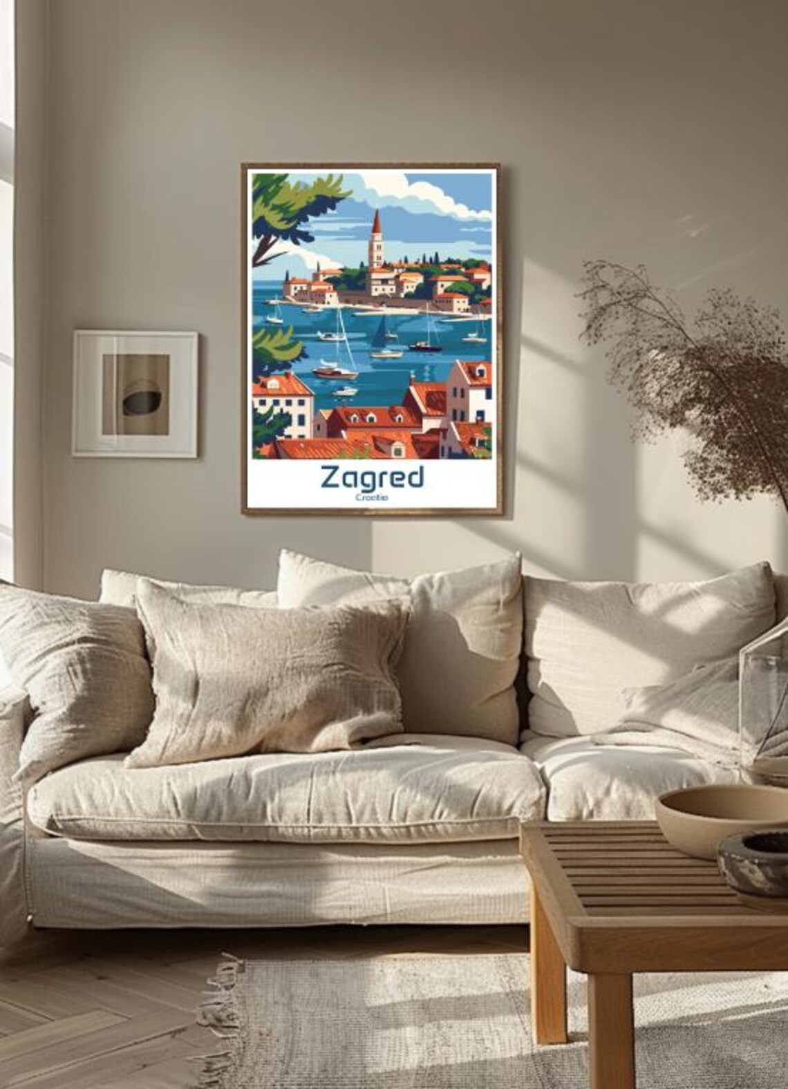 Zagreb Croatia Harbour Boats And Red Roof Town Vintage Poster - Image 3