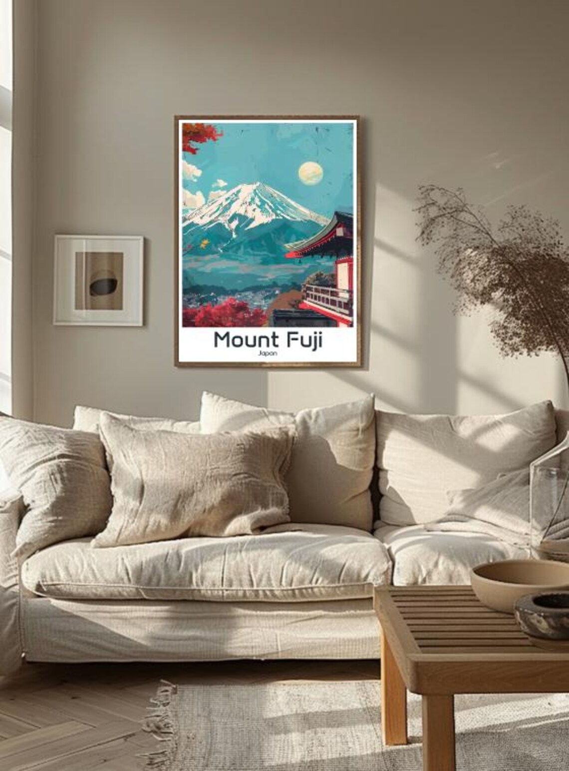 Mount Fuji Under Moonlight With Red Pagoda Vintage Japan Poster - Image 3