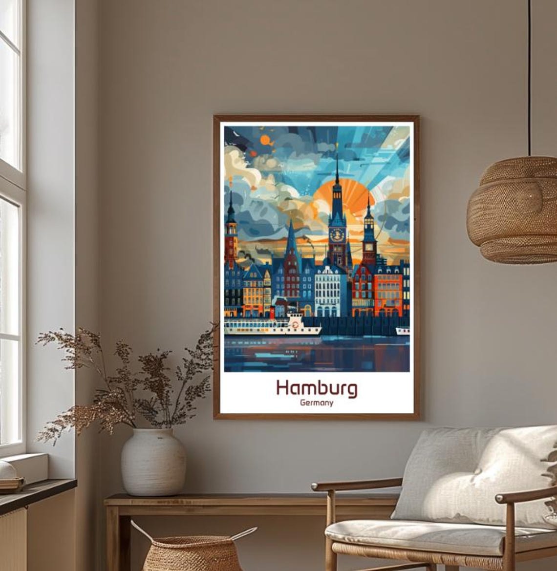 Hamburg Germany Harbor Skyline Dusk Clock Towers Ferry Poster - Image 4