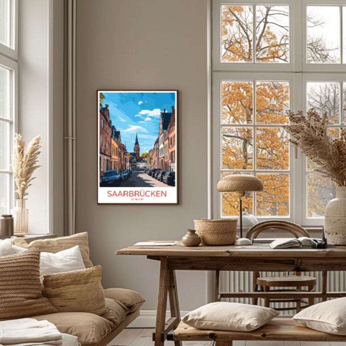 Saarbrucken Germany City Street Poster With Church Spire Blue Sky - Image 4