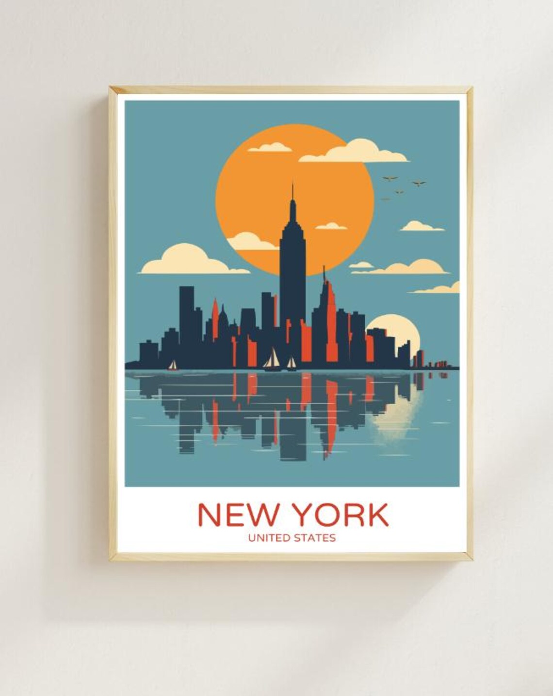 New York United States Sunset Manhattan Skyline Retro Travel Poster