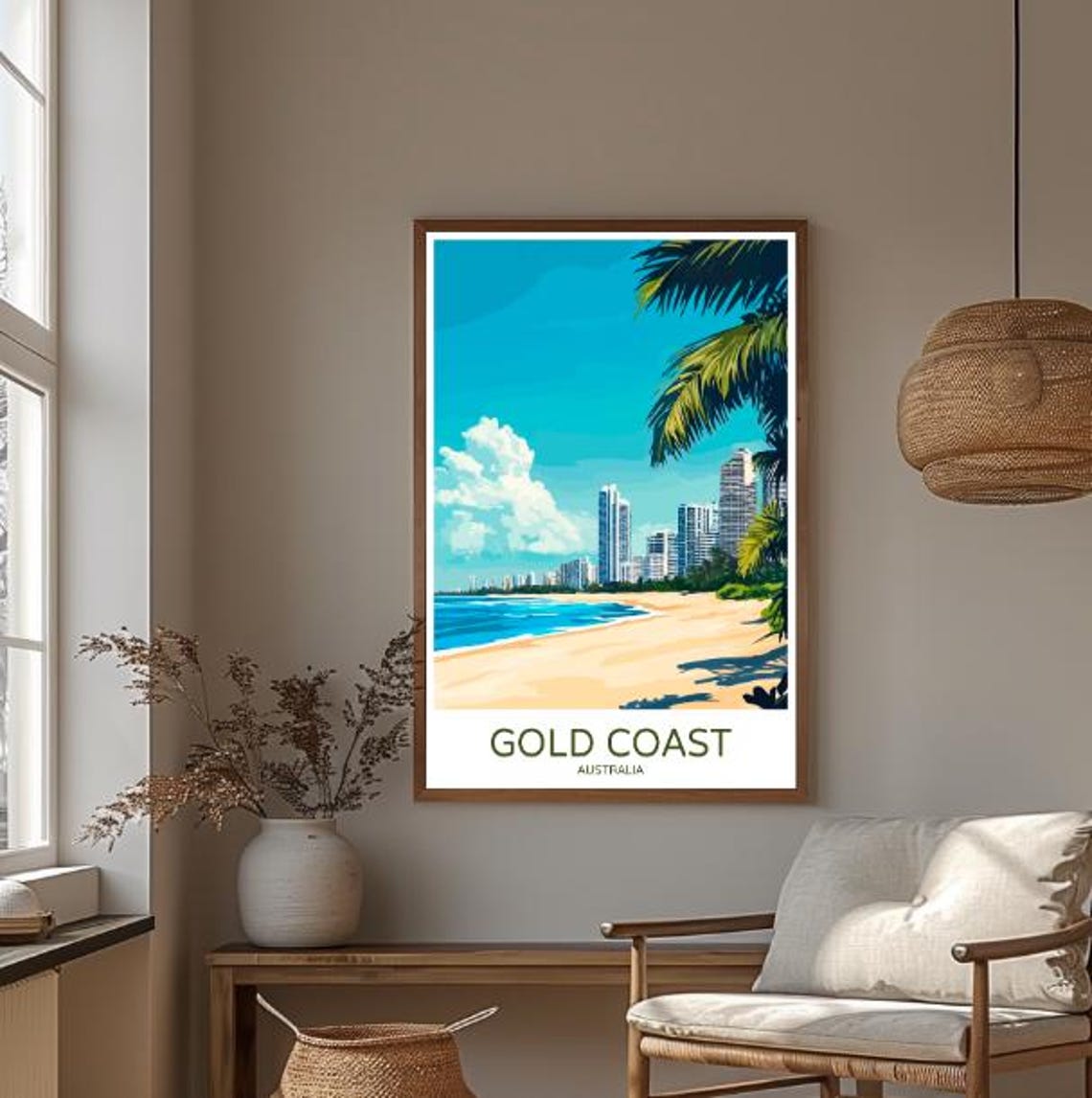 Gold Coast Australia Beach Skyline Palm Trees Sandy Shore Poster - Image 3