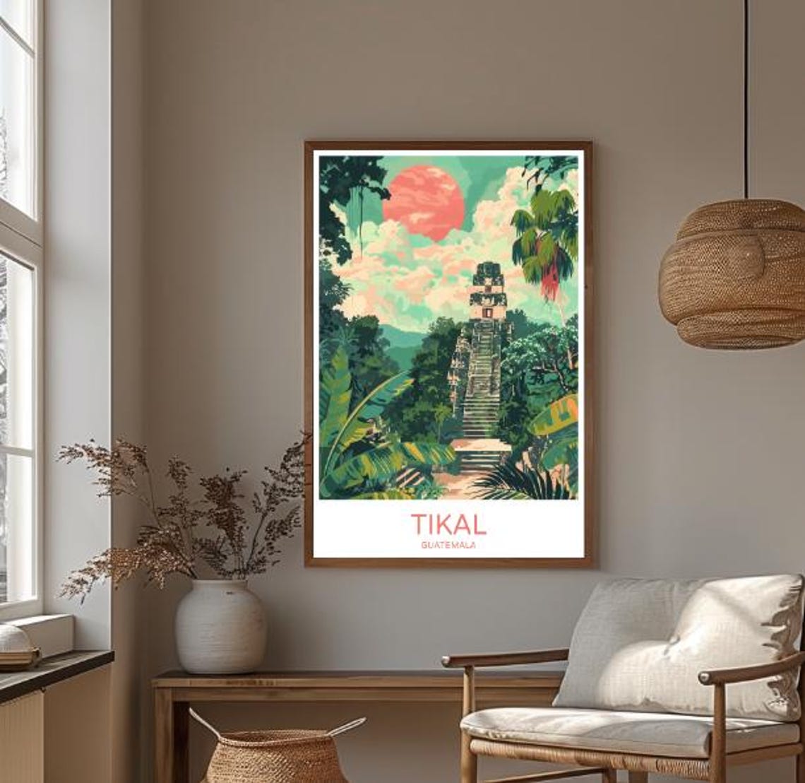 Tikal Guatemala Ancient Mayan Temple Poster In Lush Jungle Sunset Art - Image 3