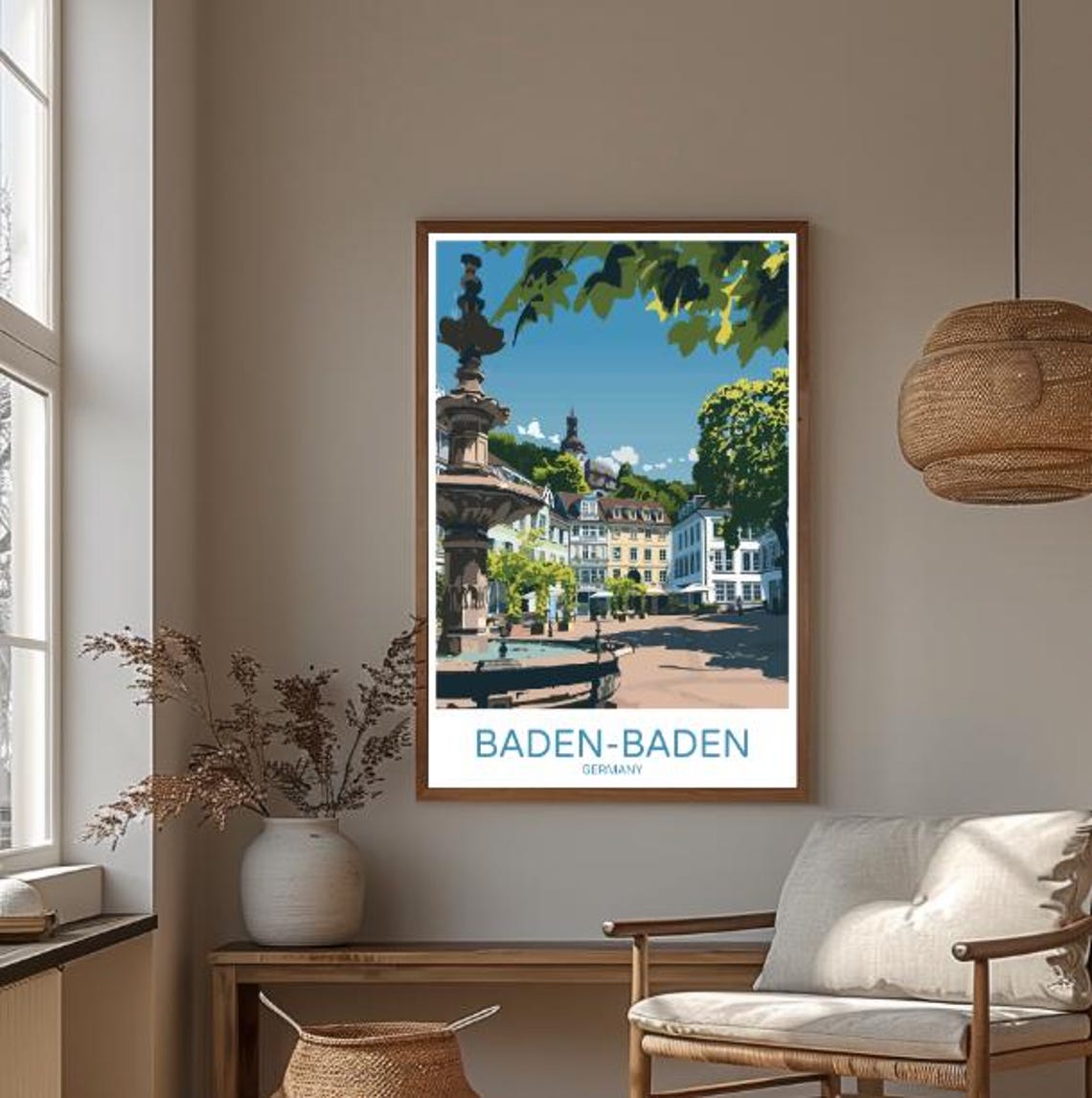 Baden-Baden Germany Spa Town Fountain Square Sunny Plaza Poster - Image 3