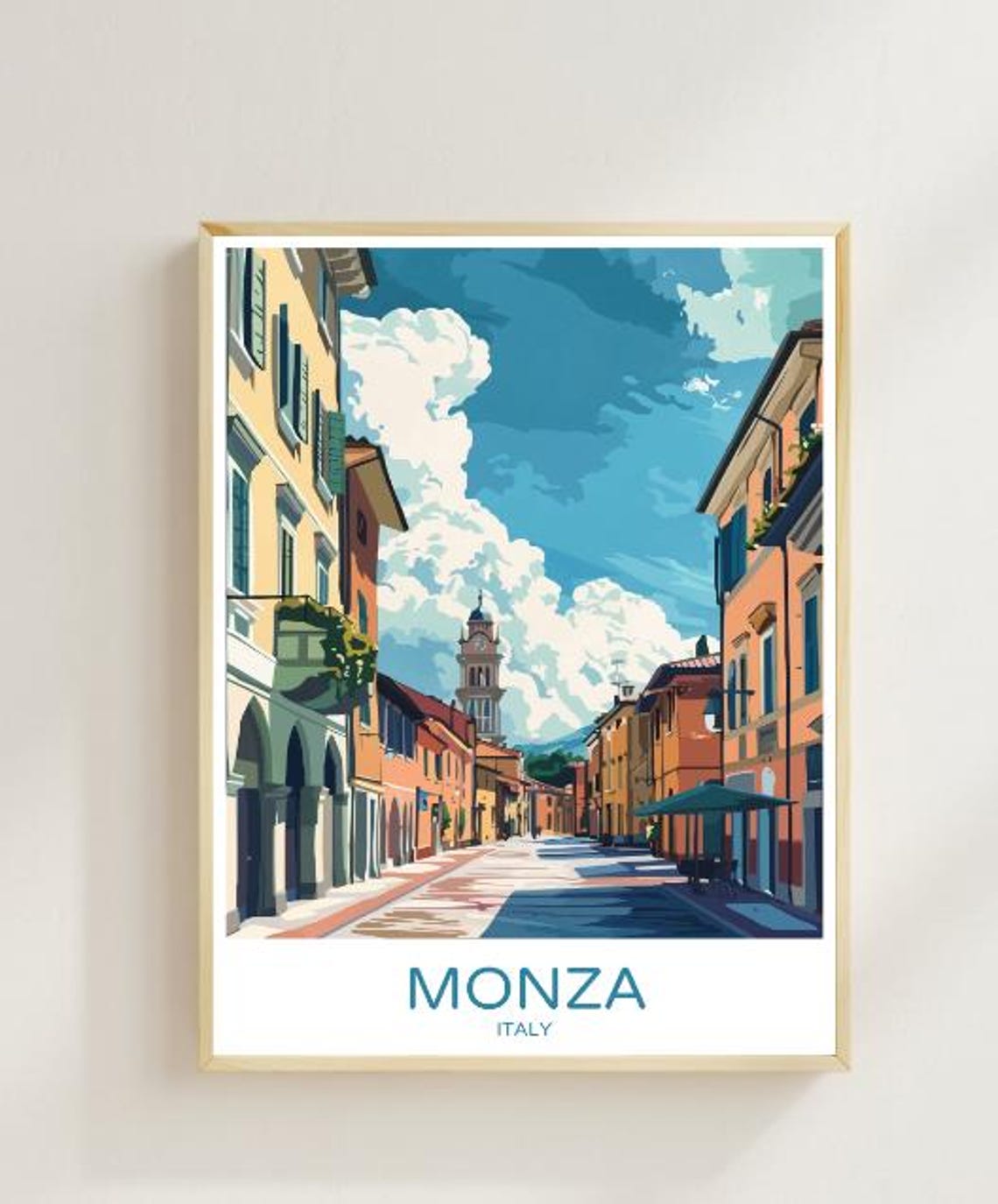 Monza Italy Travel Poster Vibrant Wall Art Of Monza Cathedral Royal Villa Italy Cityscape Print Italian Art Home Decor Travel Gift