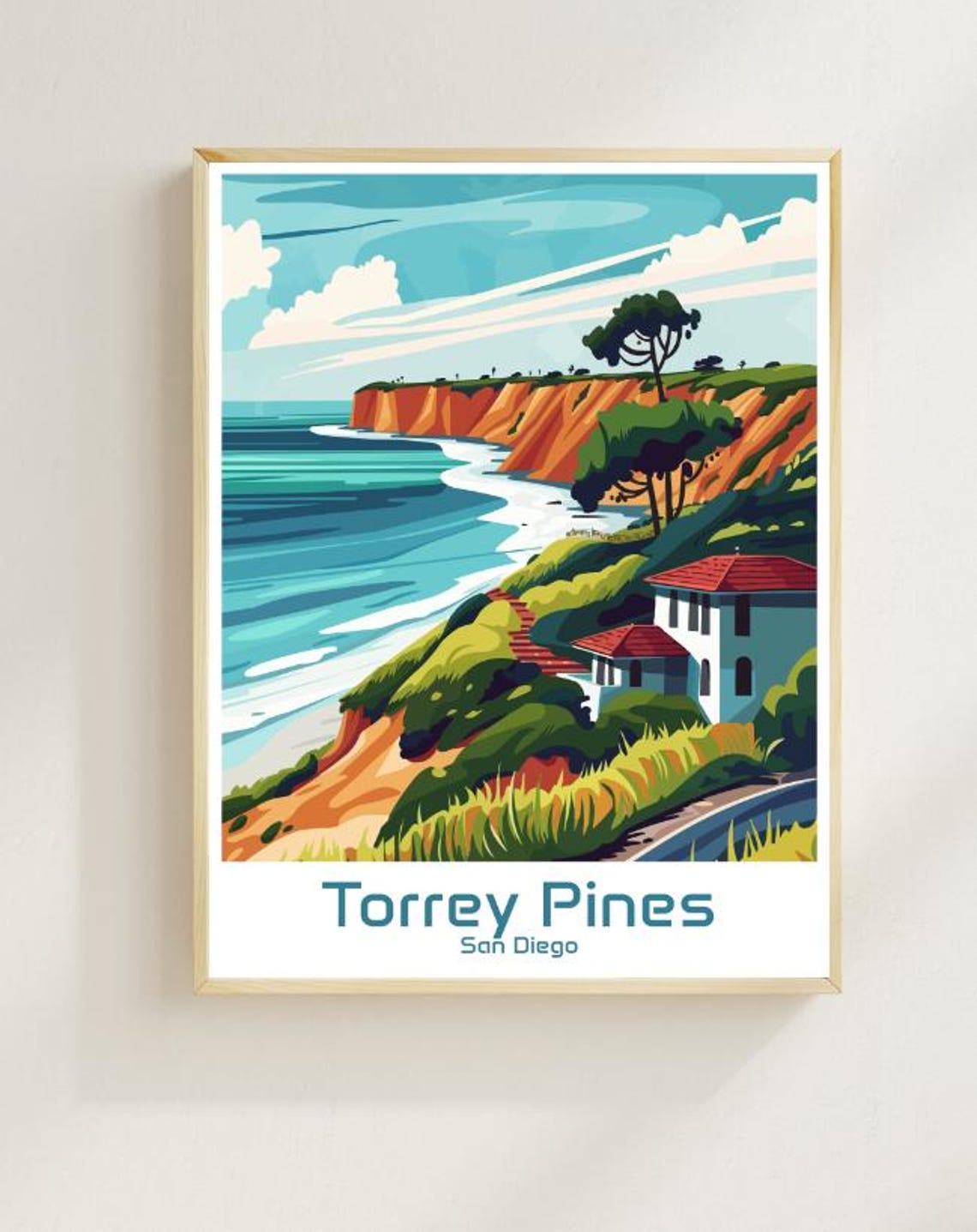 Torrey Pines San Diego Coastal Cliffs Ocean View Travel Poster