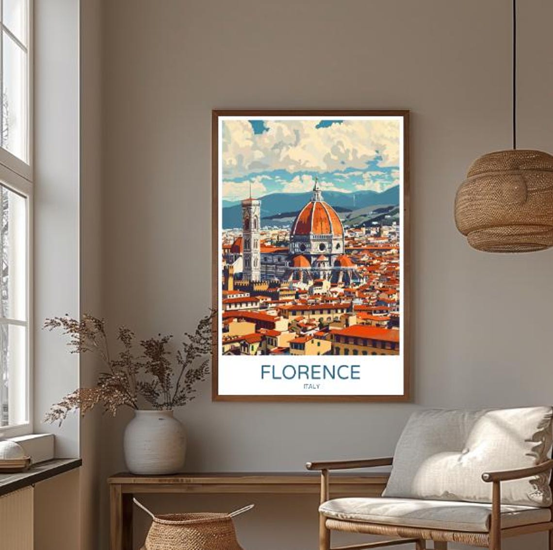 Florence Italy Duomo Cathedral Red Dome Over Rooftop View Poster - Image 3