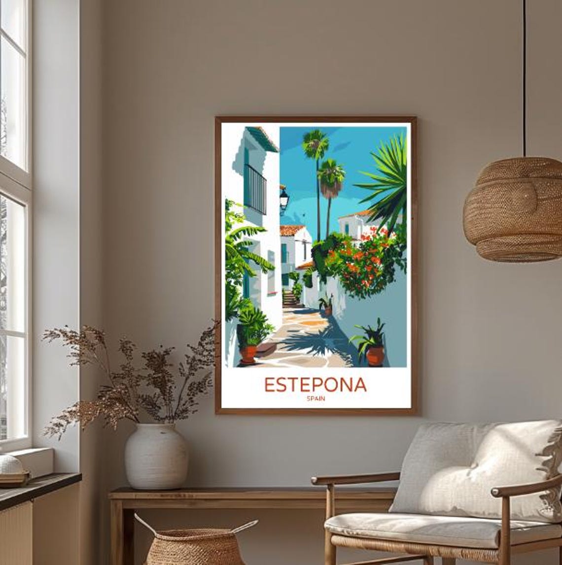 Estepona Spain Travel Poster White Village Street And Palms View - Image 3