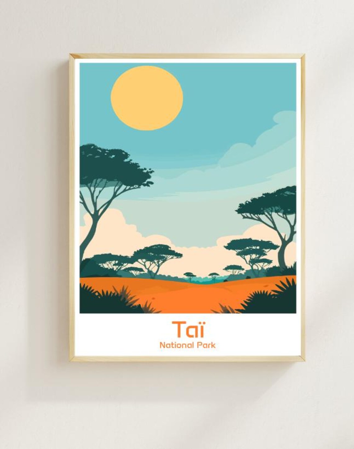 Taï National Park African Savanna Acacia Trees Sunset Art Poster