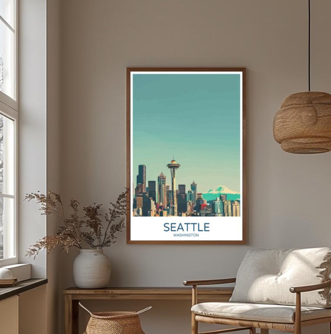 Seattle Washington Space Needle Skyline Retro Mt Rainier Travel Poster - Image 3