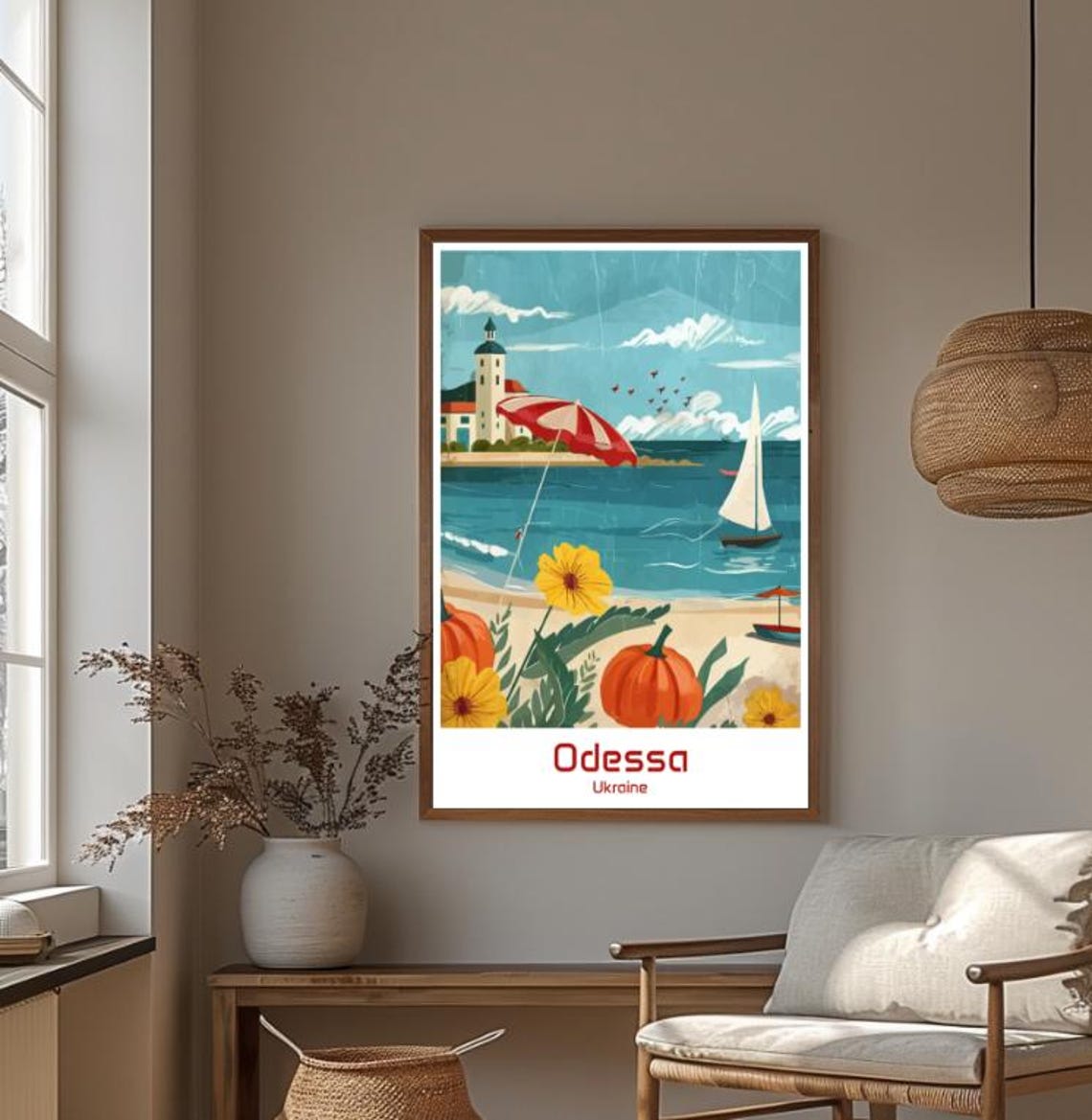 Odessa Ukraine Black Sea Beach Sailboat Summer Coast View Poster - Image 4