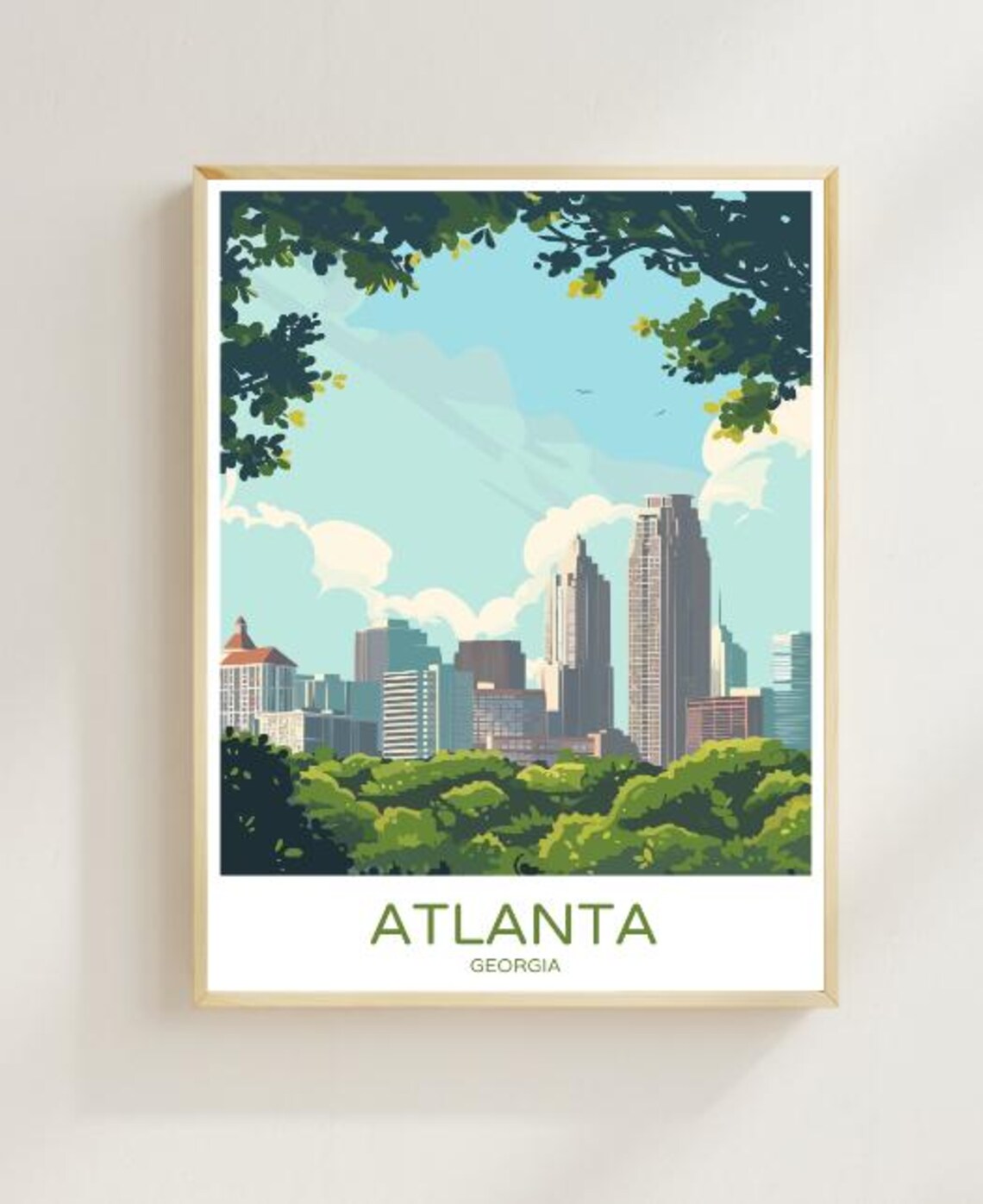 Green Atlanta Georgia Skyline Park Trees Cityscape Travel Poster