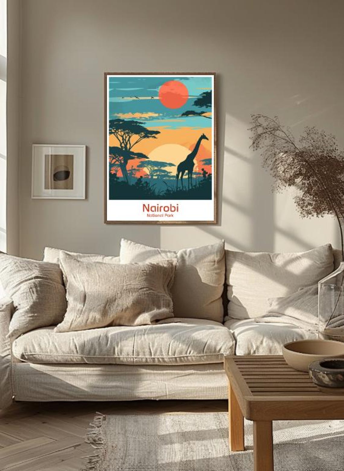 Nairobi National Park Giraffe Sunset Safari Vintage Travel Poster - Image 3