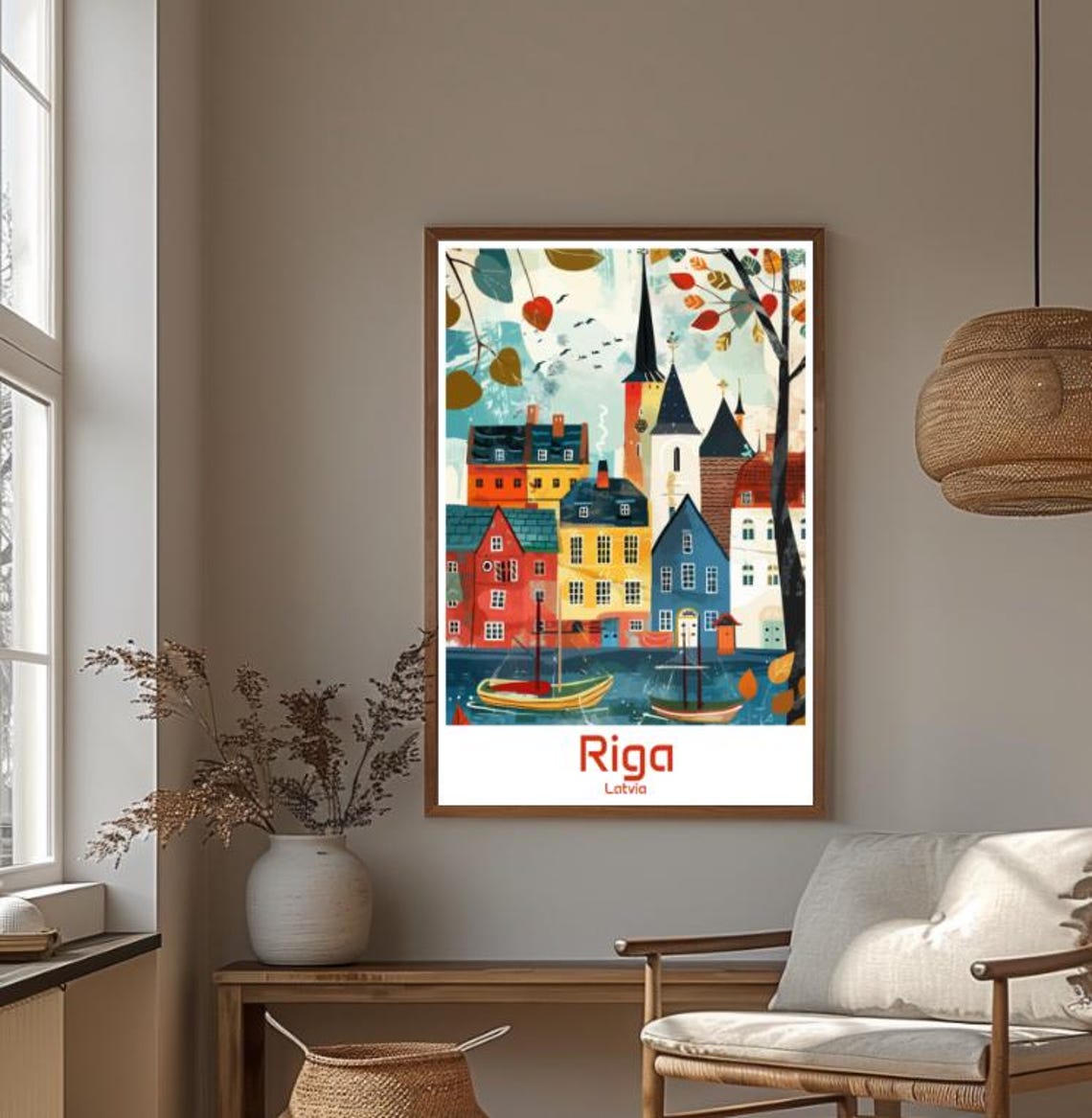 Riga Latvia Old Town Autumn Harbour Scene Illustrated Poster - Image 4