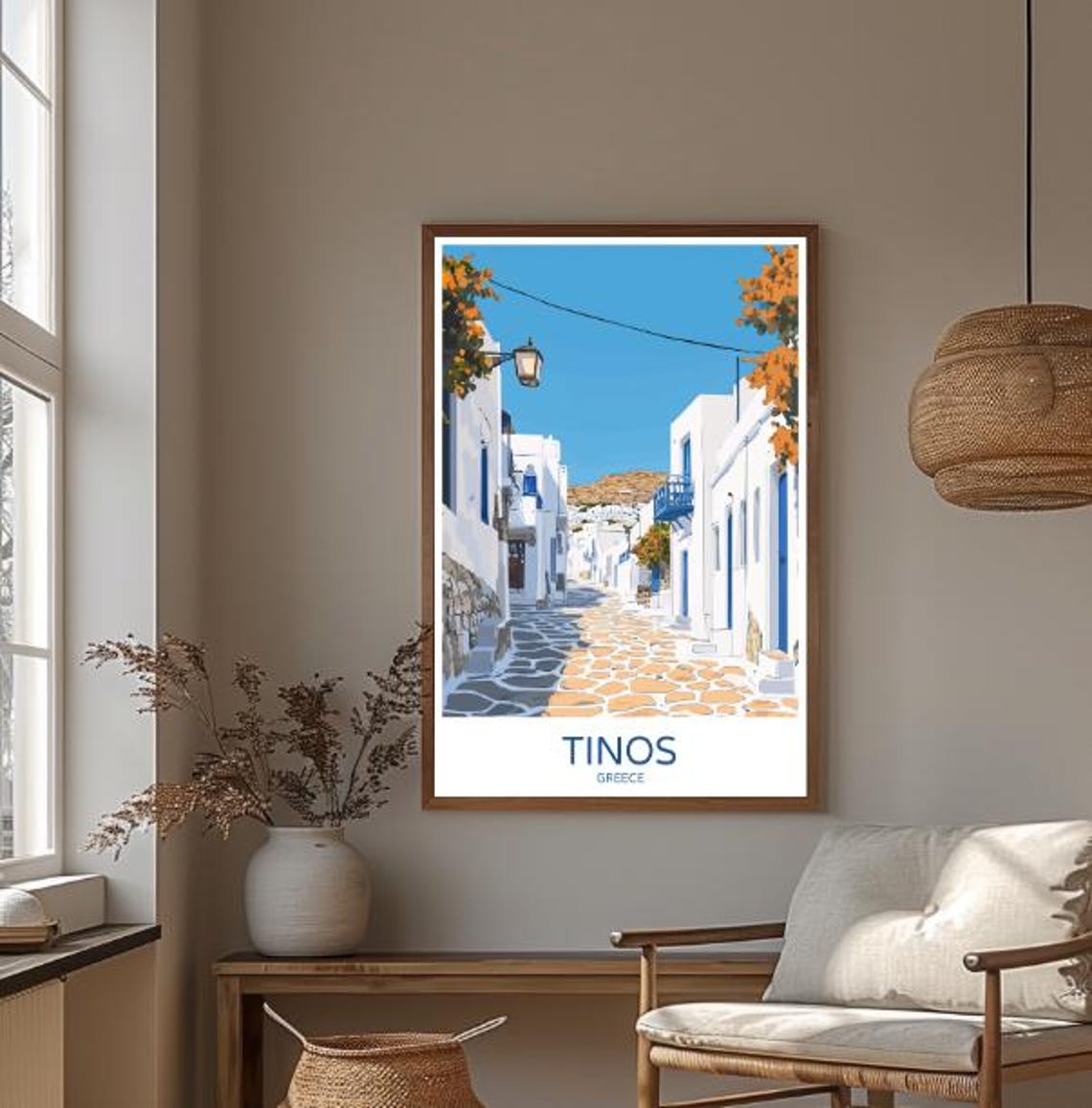 Tinos Greece Whitewashed Village Lane Cycladic Travel Poster - Image 3