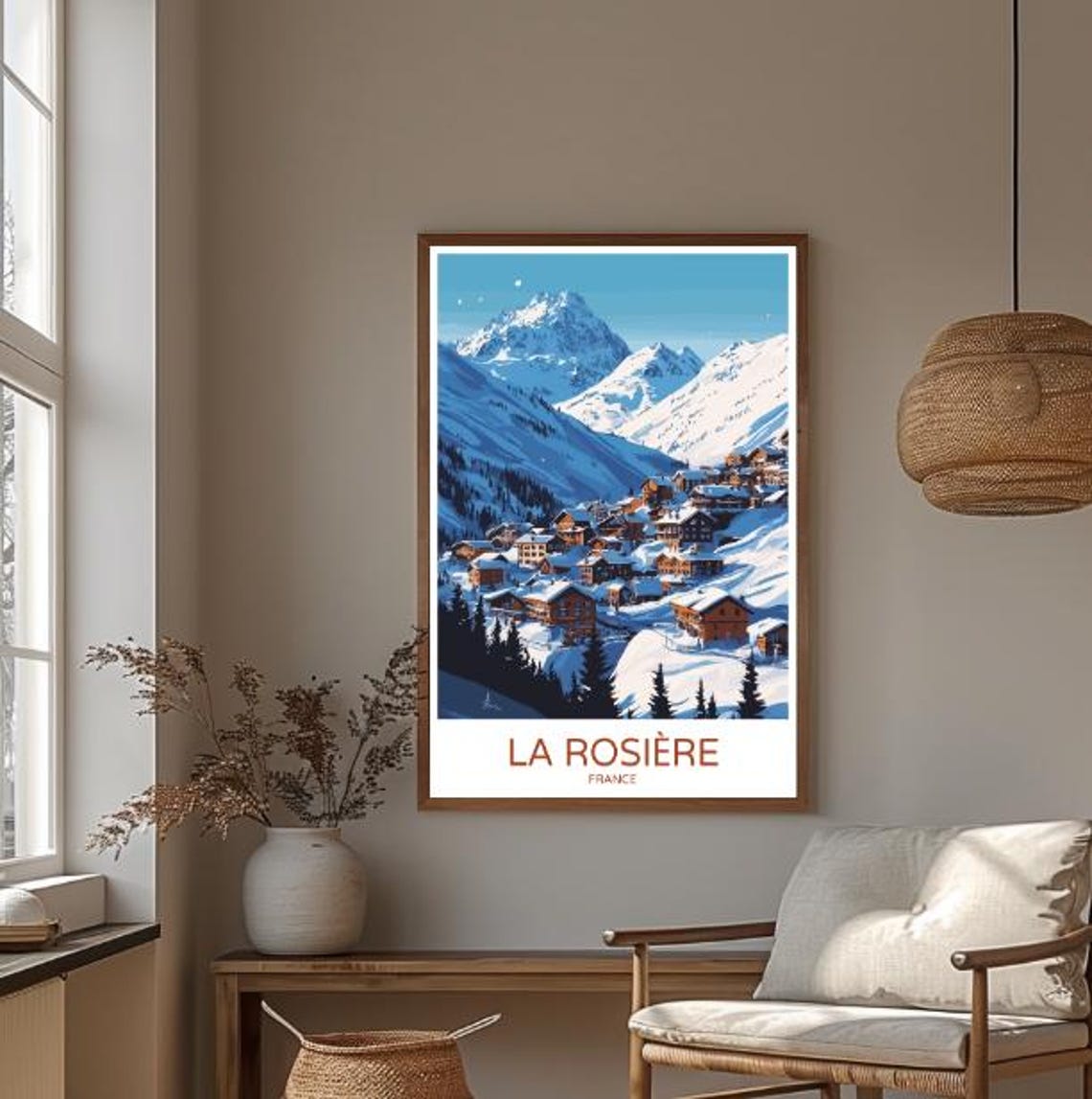 La Rosire Travel Poster French Alps Ski Resort Wall Art Snowy Mountain Print Winter Decor French Travel Artwork Gift For Skiers - Image 3